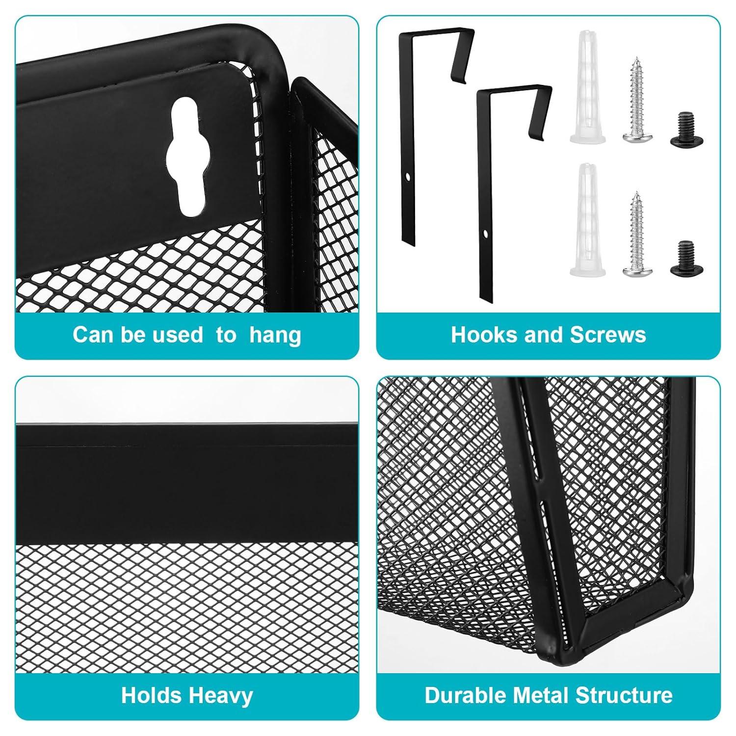 Mesh 3 Pack Wall Mounted File Holder Metal Hanging Vertical Wall File Pocket Organizer for Office and Home, Black