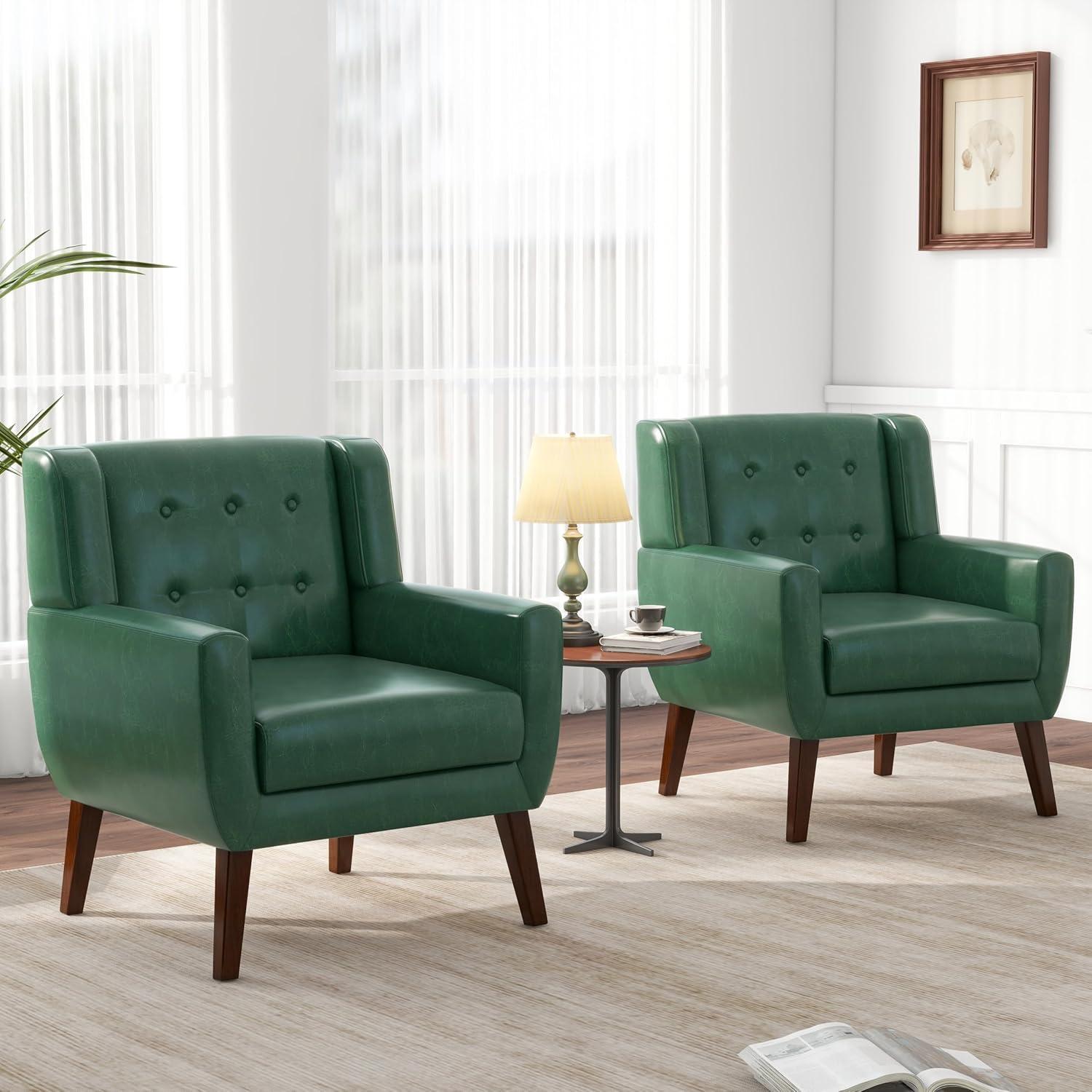 UIXE Beige Accent Chair Set of 2, Linen Fabric Armchair for Living Room, Modern Arm Chairs