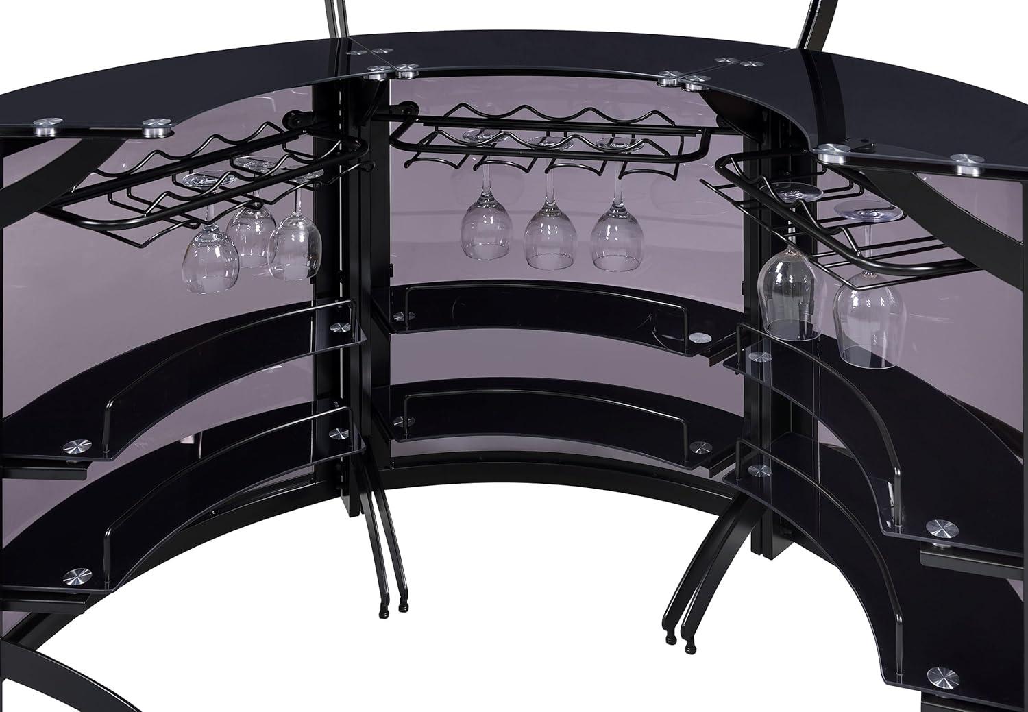 Dallas 2-shelf Curved Home Bar Smoke and Black Glass (Set of 3)