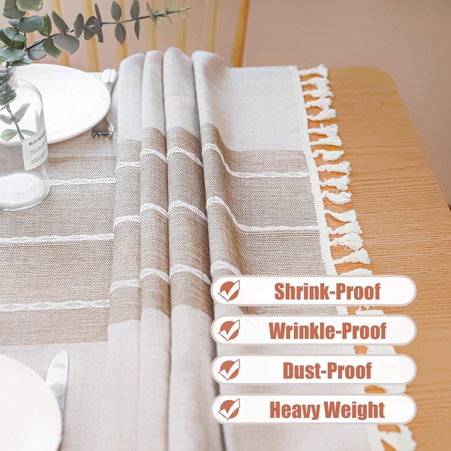 Gracie Oaks Table Cloth Tassel Cotton Linen Table Cover For Kitchen Dinning Wrinkle Free Table Cloths (Coffee, 60In Round)
