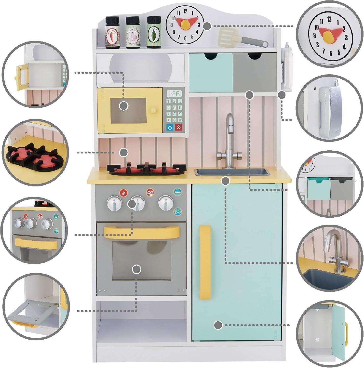 Teamson Kids White and Mint Wooden Play Kitchen with Accessories