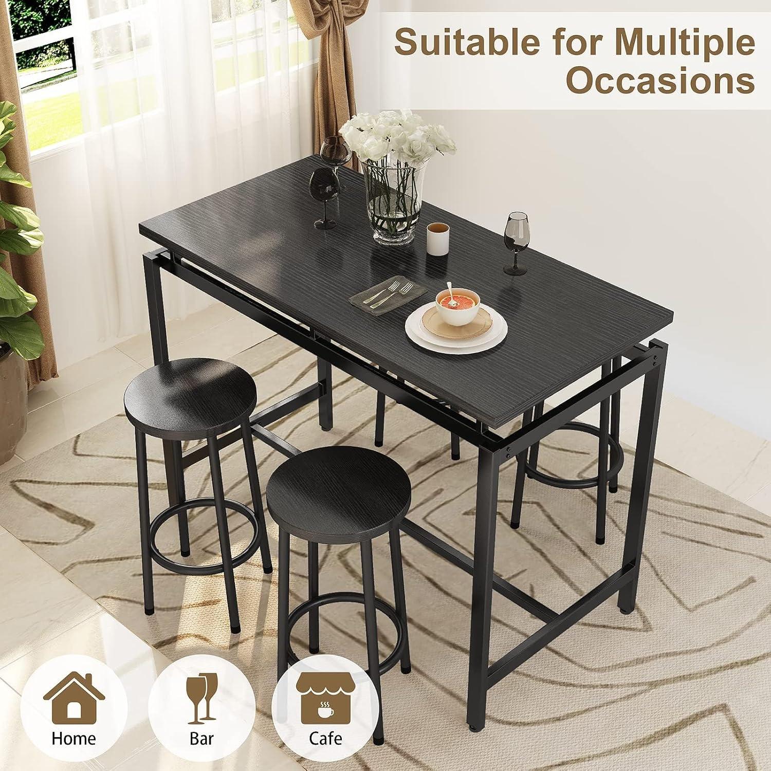 Lamerge 5 Pieces Dining Table Set for 4, Black Bar Table Set with 4 Round Bar Stools Counter Height Bar Table and Chairs Set, Wood Pub Table Set Breakfast Table for Kitchen, Small Space