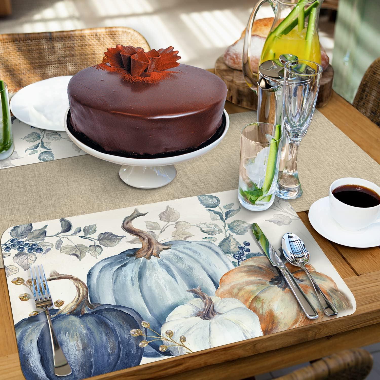 Pumpkin Blues 4 Piece Reversible Easy Care Placemats (Set of 4)