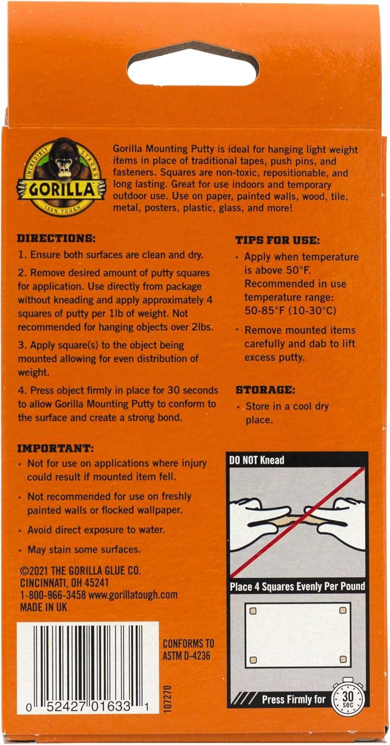 Gorilla Glue Brand Mounting Putty 4oz 24pc for Hardware Adhesives Recommended Surface