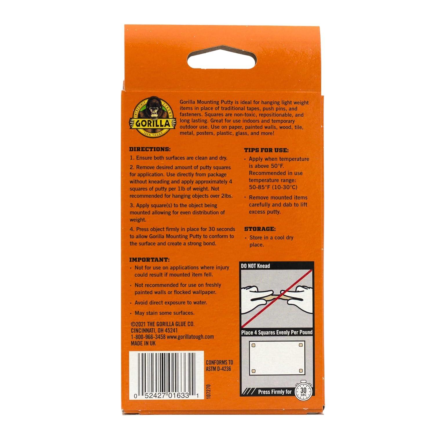 Gorilla Glue Brand Mounting Putty 4oz 24pc for Hardware Adhesives Recommended Surface