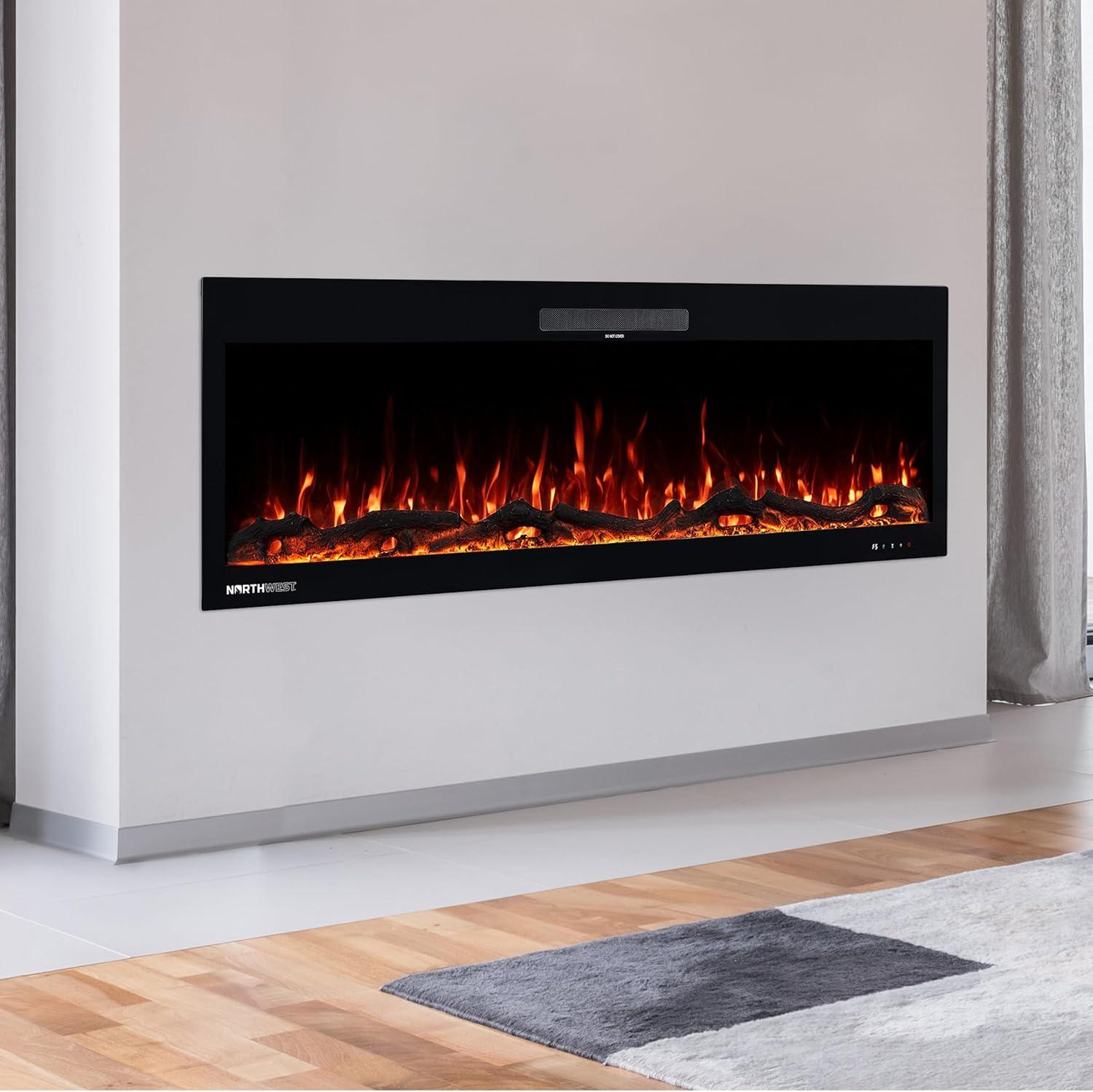 Northwest 60 Inch Electric Fireplace with Fire Crackling Sounds and Remote