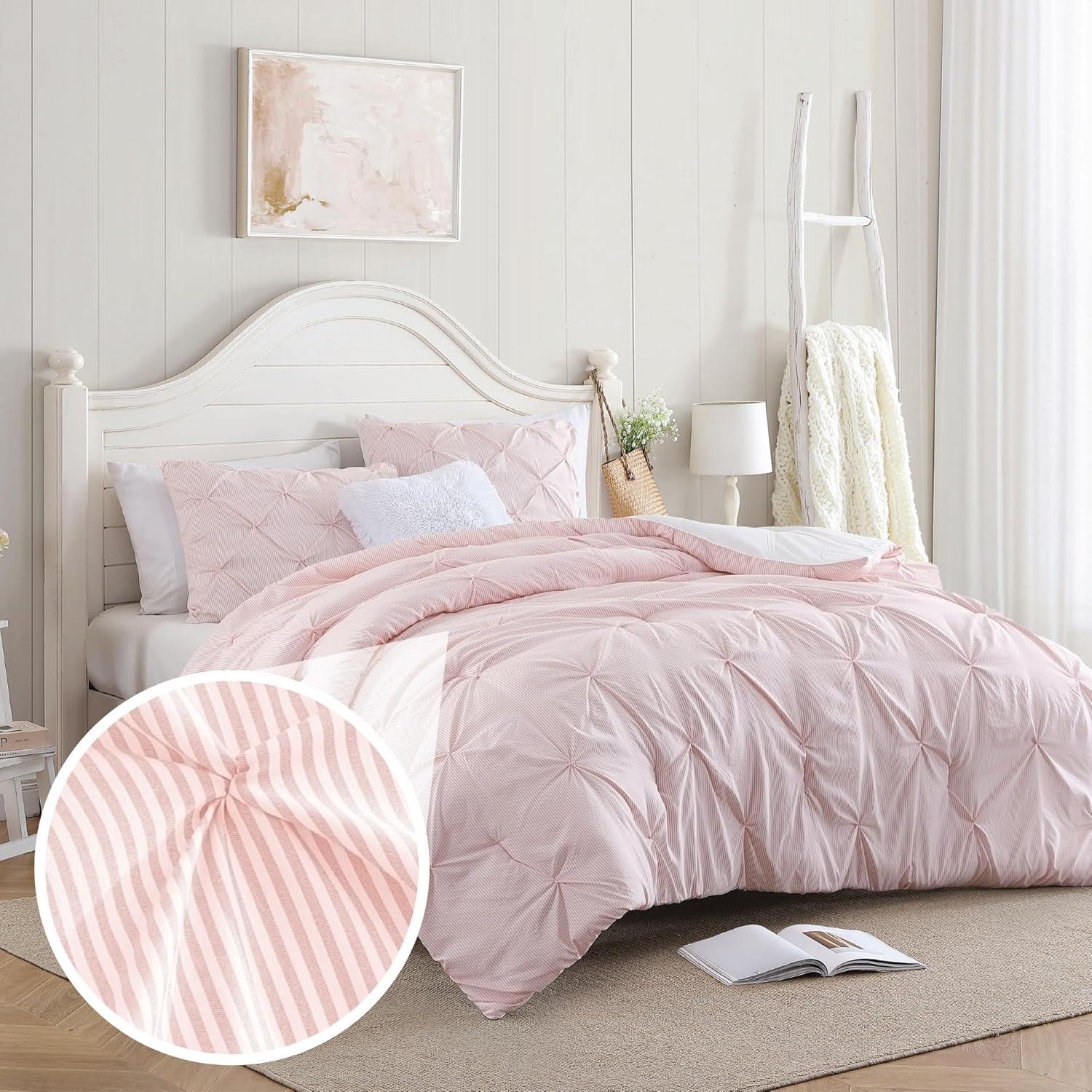 Swift Home | Striped Pintuck 2-Piece Comforter Set Rose Twin/Twin XL