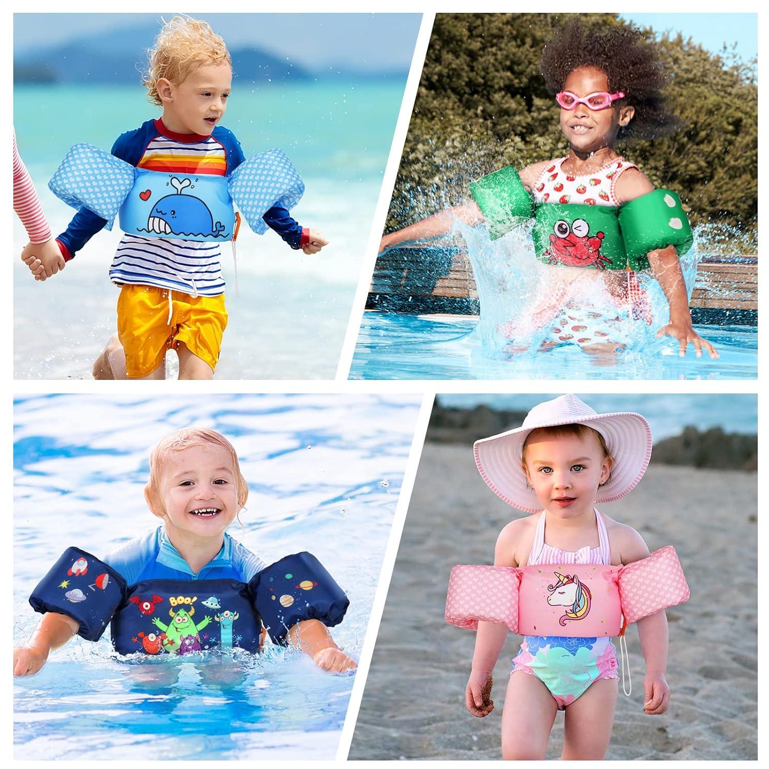 MoKo Swim Vest for Kids 20-50lbs Boys Girls, Swim Arm Floaties Band with Whistle and Double Security Buckle for 2,3,4,5,6,7 Years Old, Blue Shark