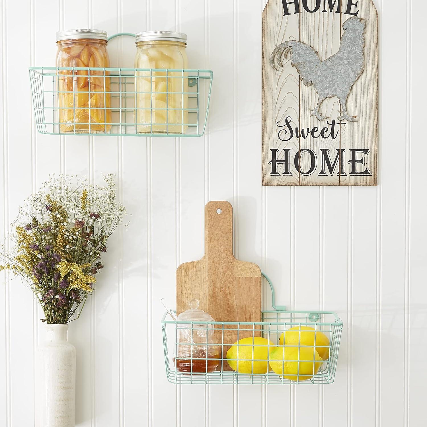 Small Aqua Wire Wall Basket Set/2