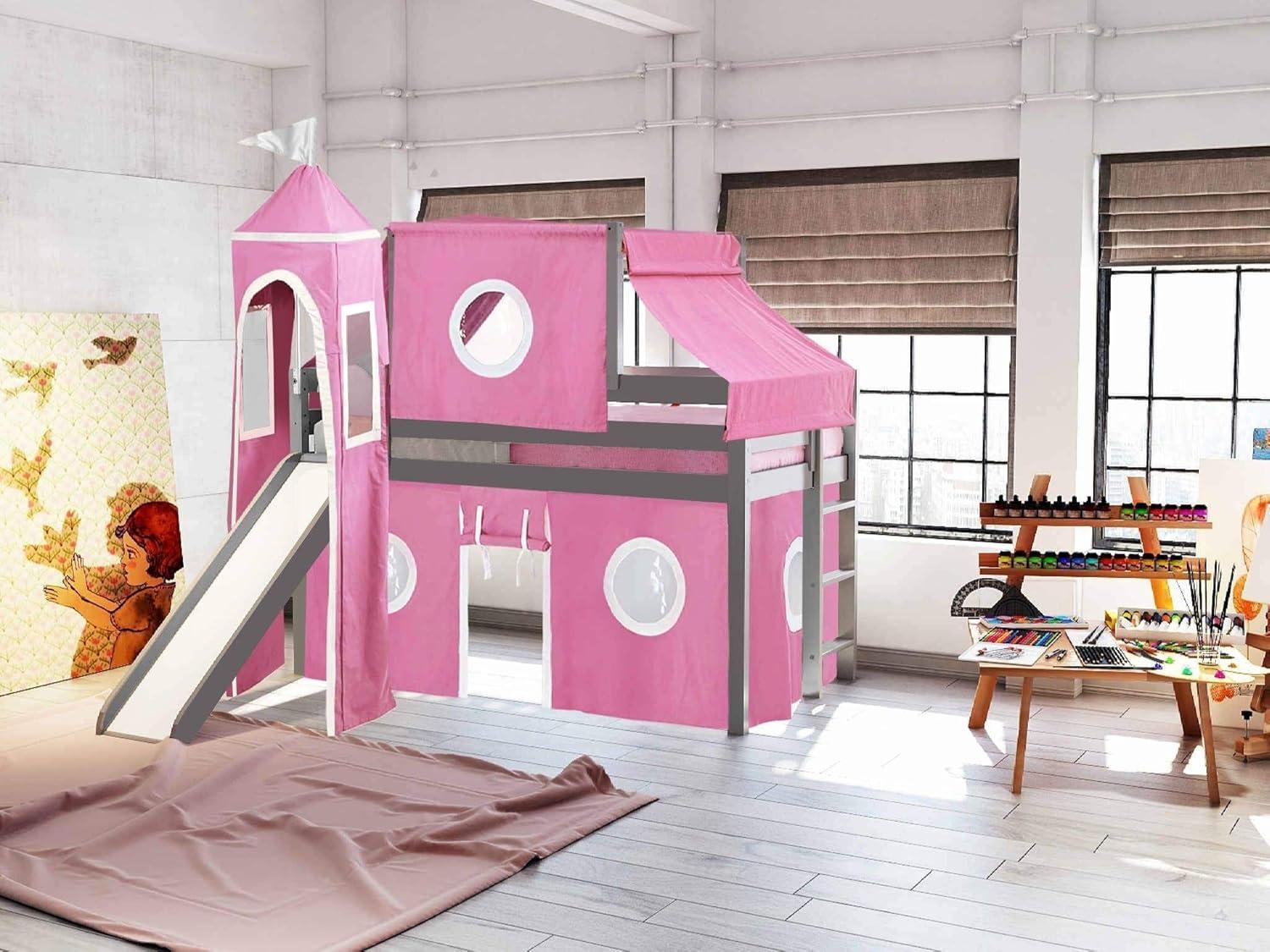 JACKPOT Solid Wood Prince & Princess Low Loft Twin Bed in Gray/Gray Camo