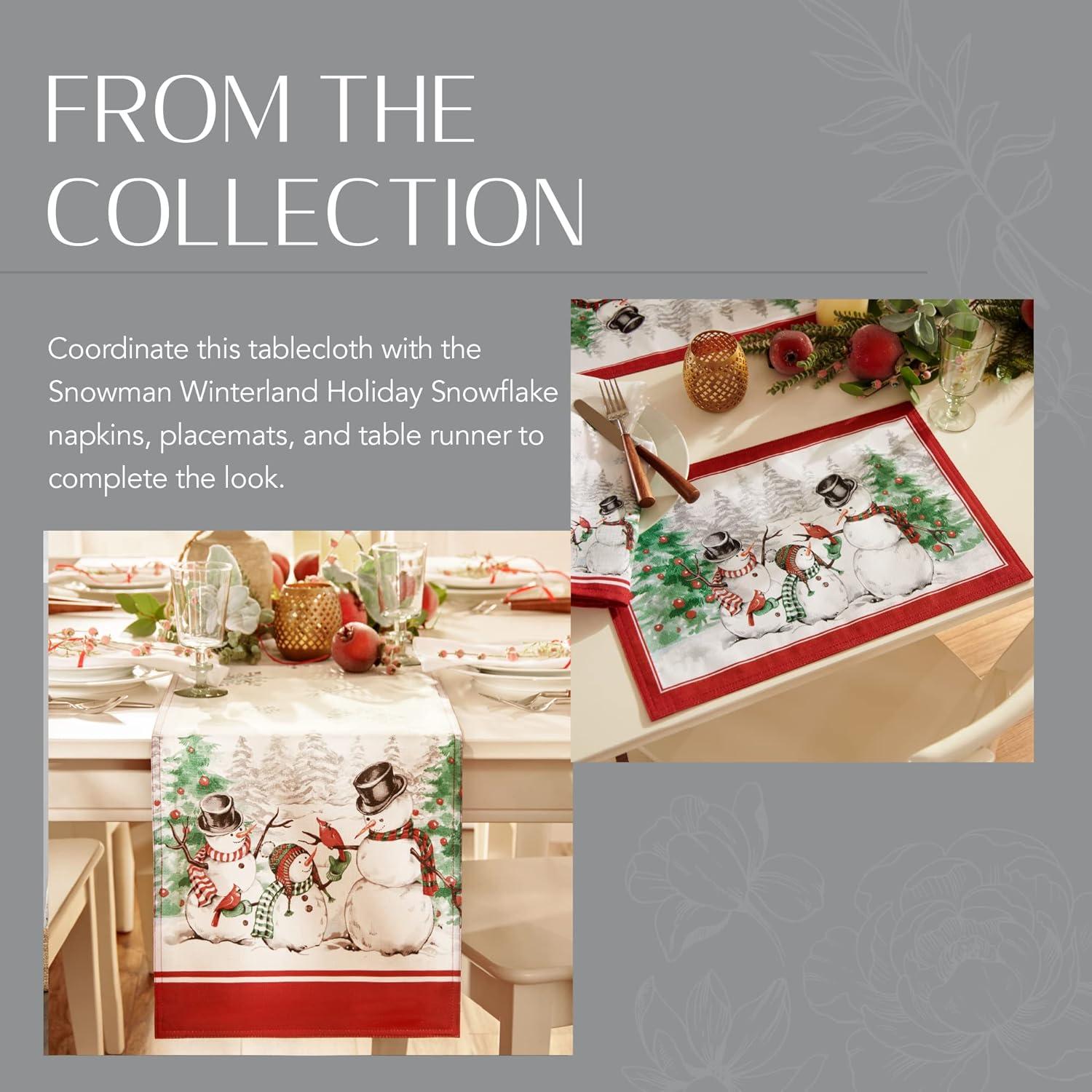 Snowman Winterland Holiday Snowflake Rectangle Tablecloth - Red/Green - 60x120 - Elrene Home Fashions