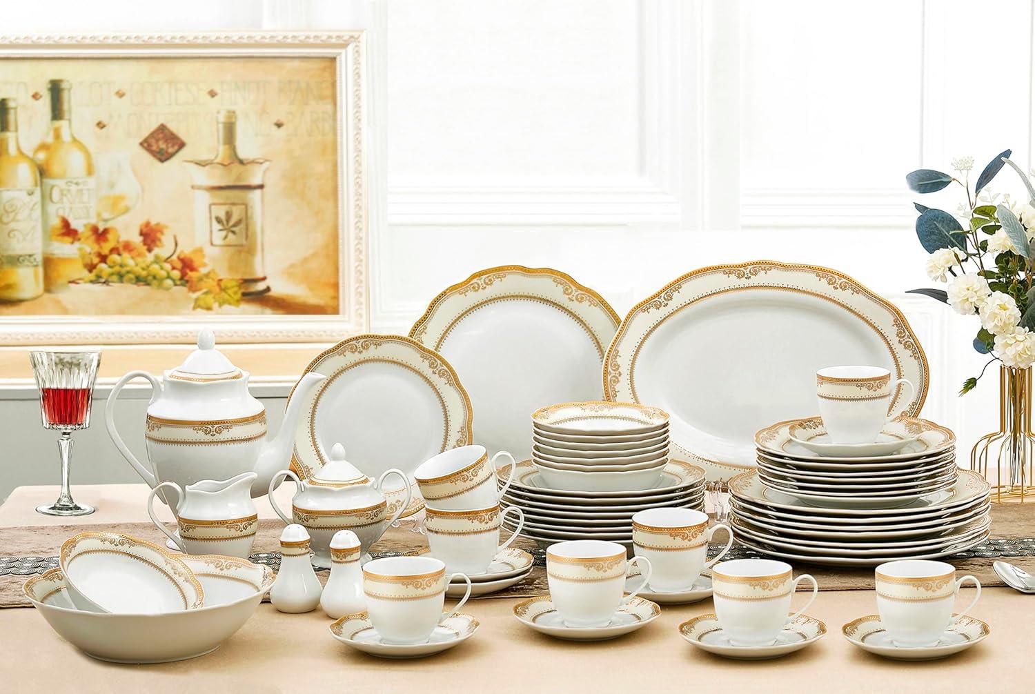 Lorren Home Trends 57 Piece Porcelain China Dinnerware Set - Service for 8