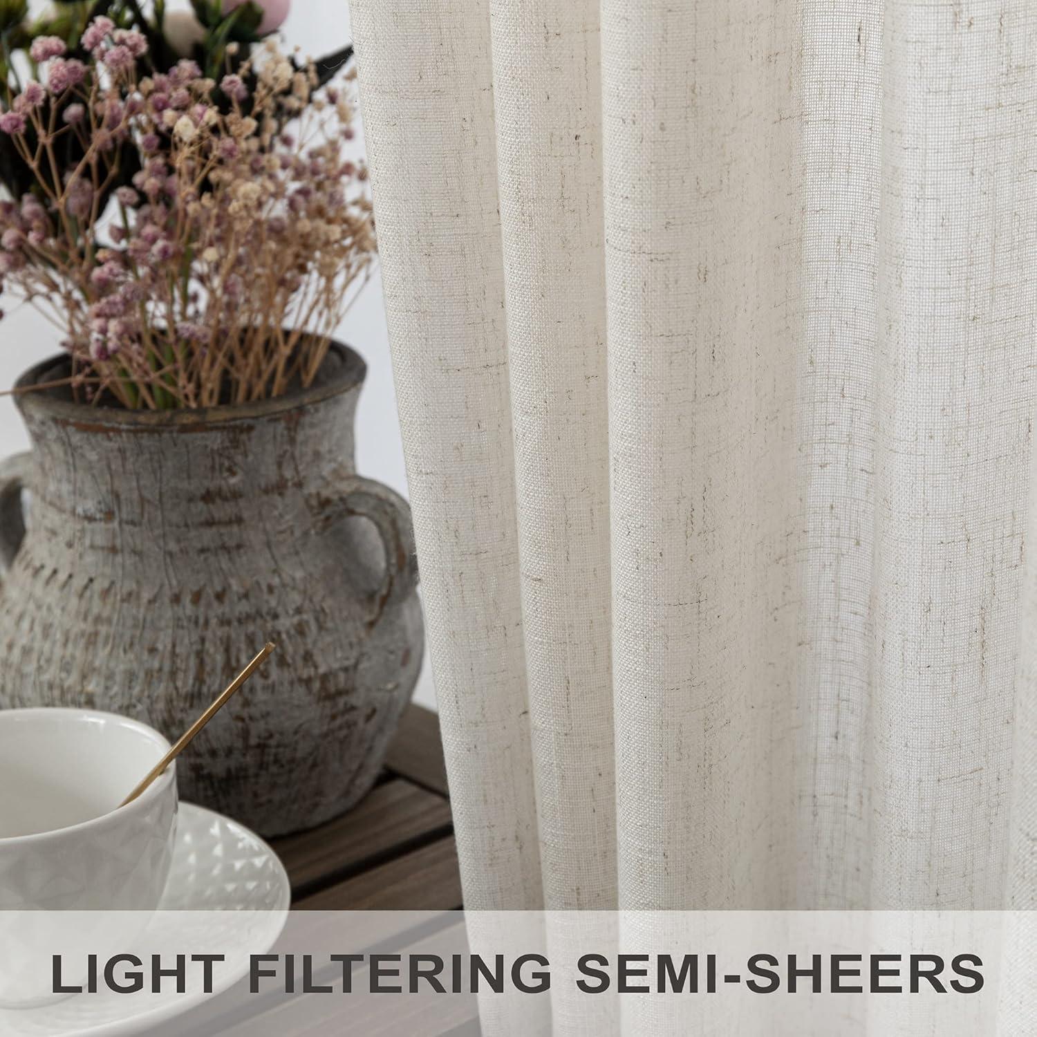 Ivory Cream Curtains 86 Inches Long For Living Room 2 Panel Set Back Tab Pocket Light Filtering Semi Sheer Linen Pleat Curtains Rustic Farmhouse Boho Decor Cotton Textured Gauze Drapes 52 X 86