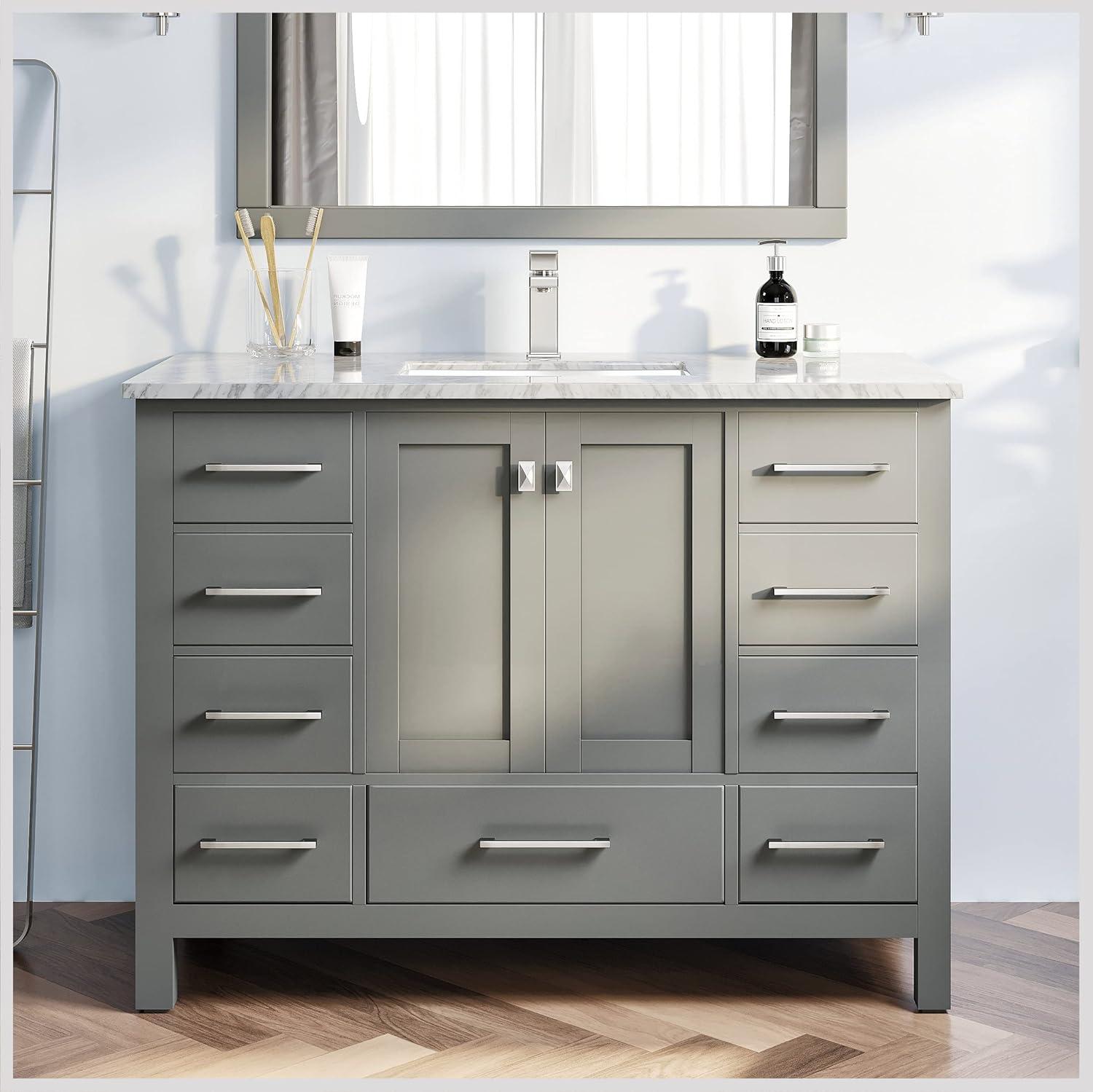 Eviva London 48" Transitional Gray bathroom vanity with white Carrara marble countertop