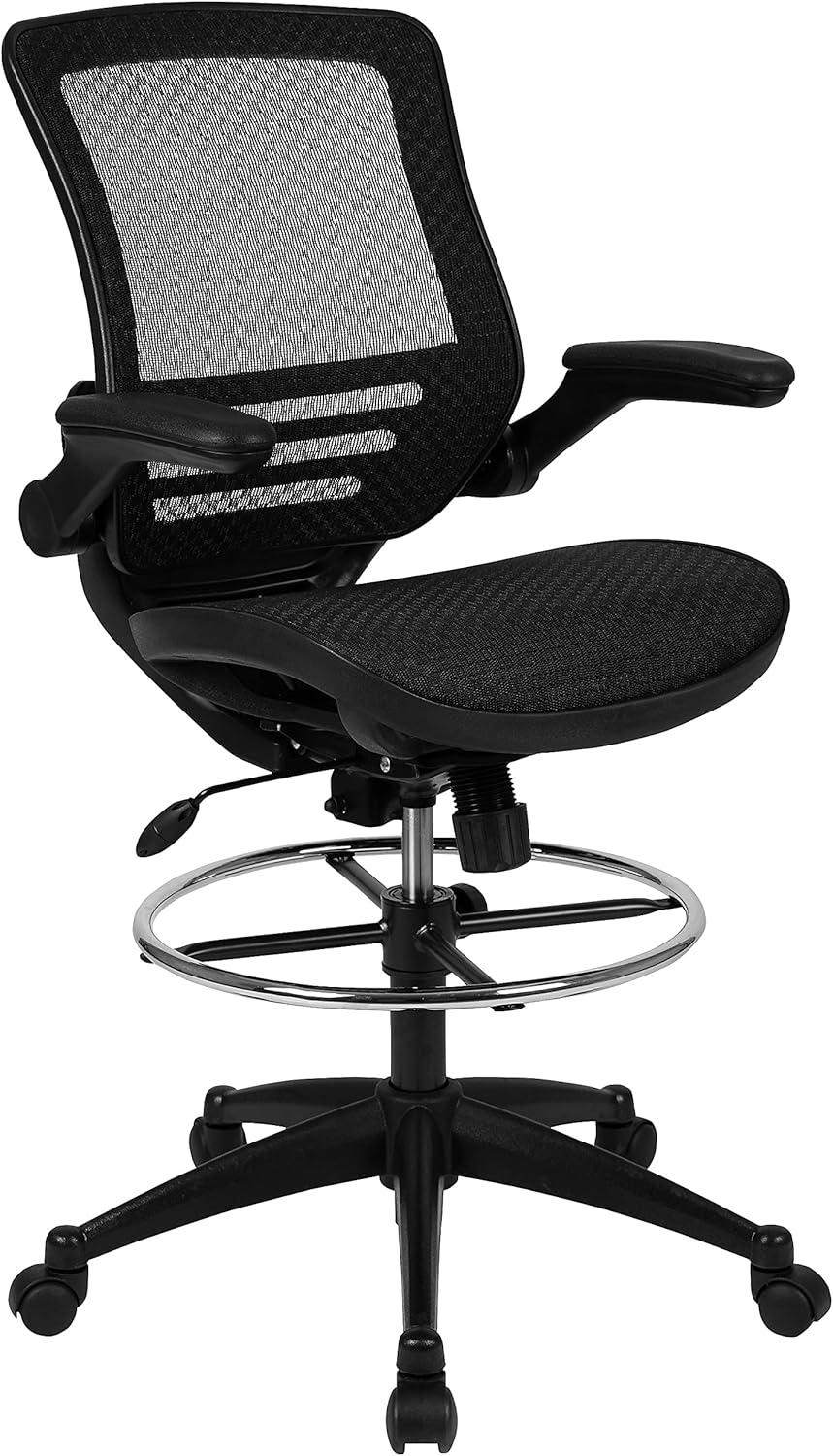 Flash Furniture Mignone Mid-Back Transparent Mesh Office Chair with Flip-Up Arms