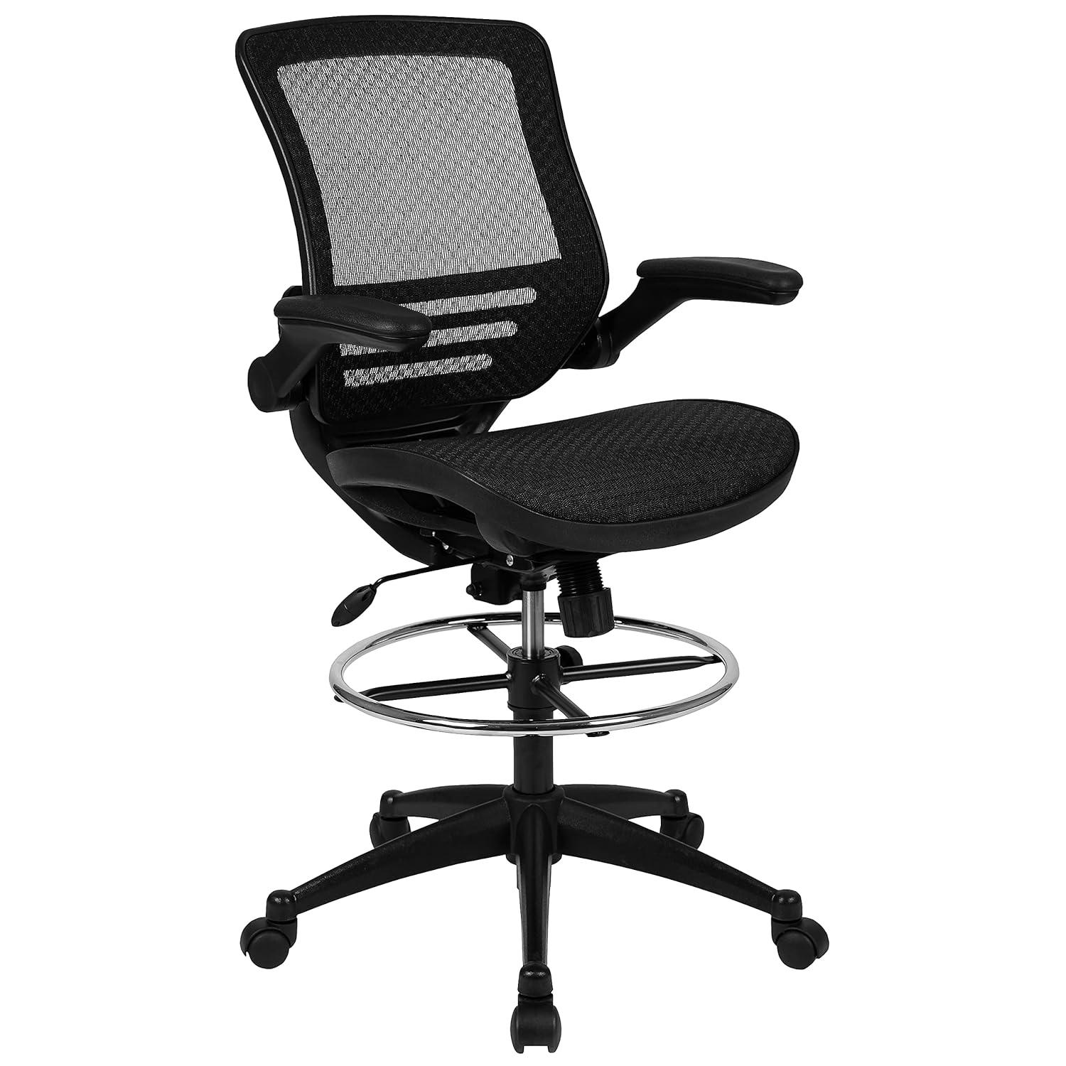 Flash Furniture Mignone Mid-Back Transparent Mesh Office Chair with Flip-Up Arms