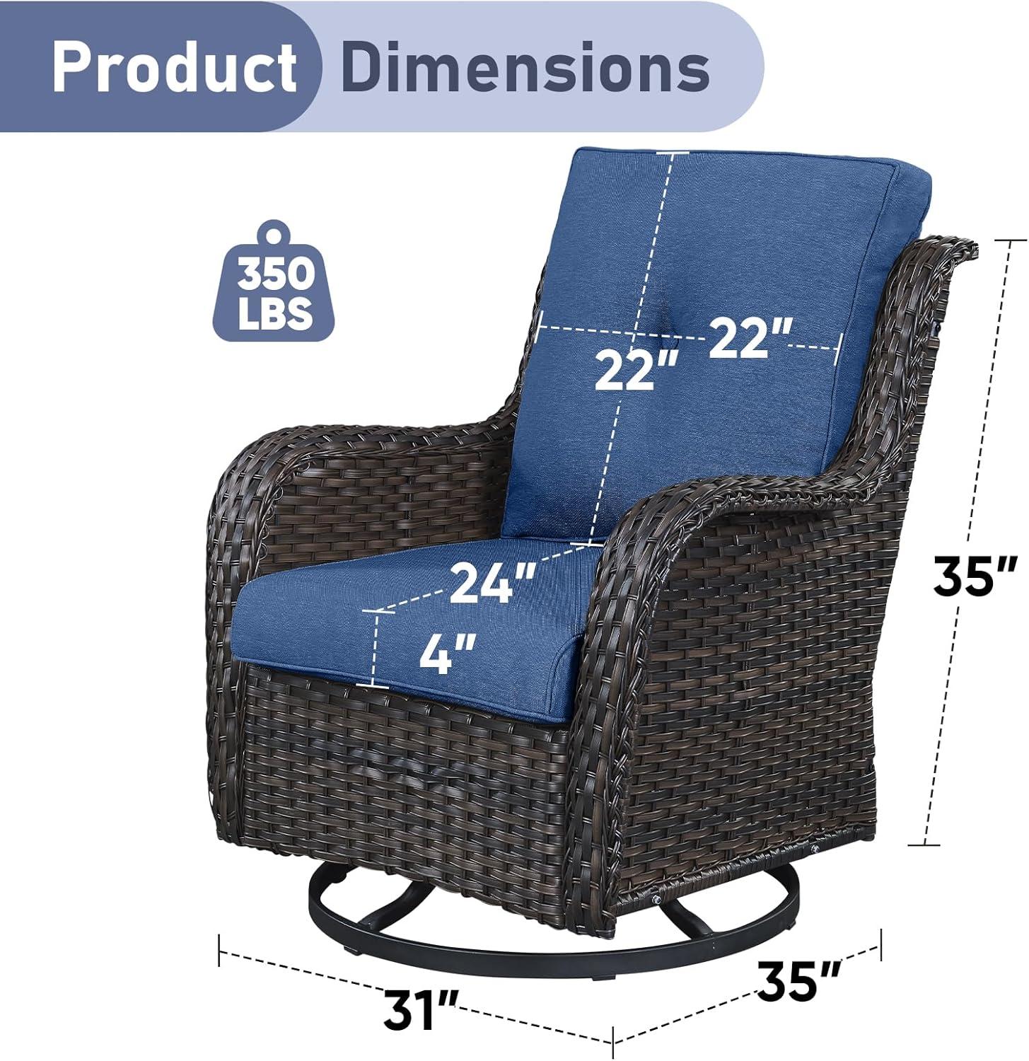 Outdoor Swivel Rocker Patio Chairs-Wicker Patio Swivel Chairs Set of 2 PE Rattan Patio Furniture for Porch Deck Balcony Garden-Brown/Blue
