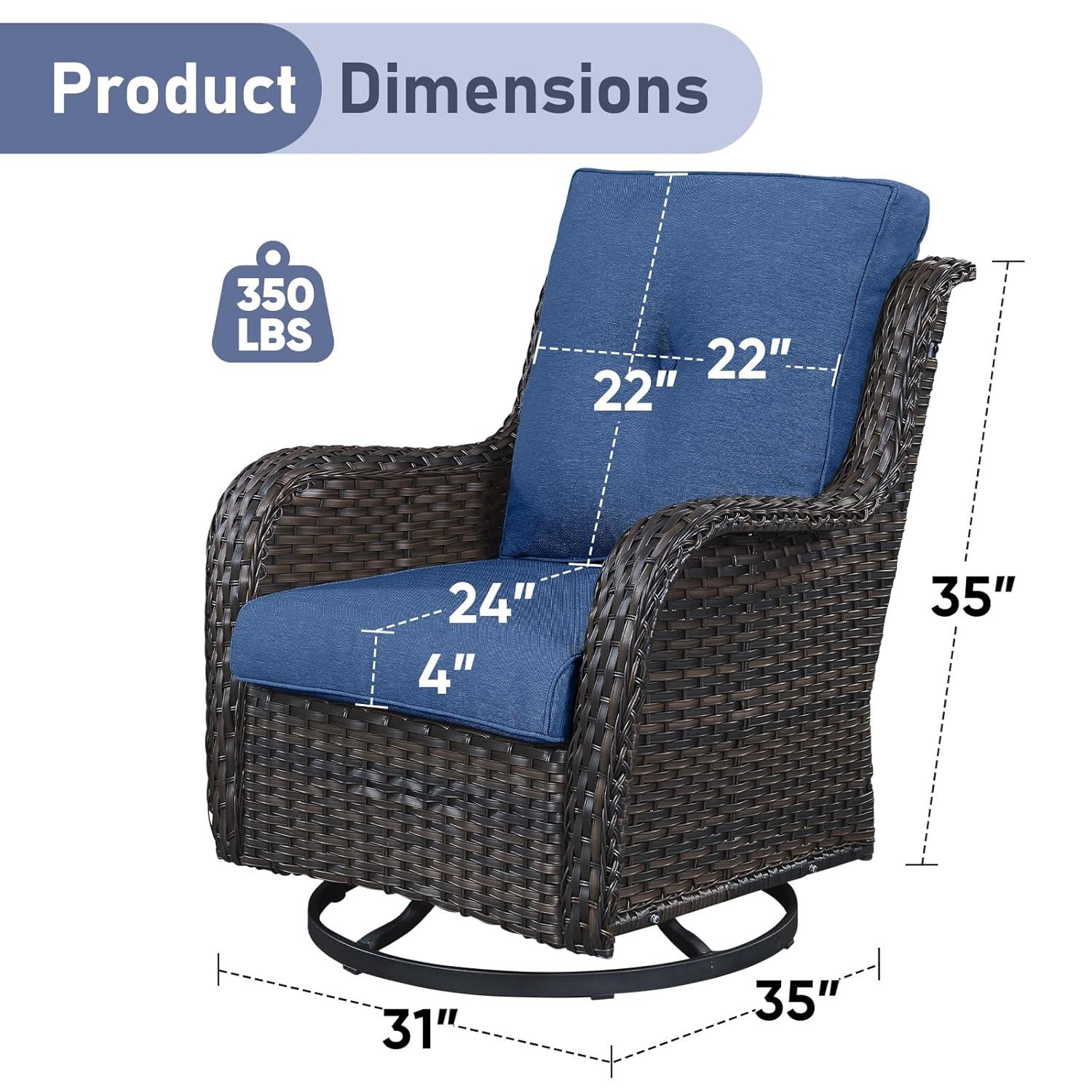 Outdoor Swivel Rocker Patio Chairs-Wicker Patio Swivel Chairs Set of 2 PE Rattan Patio Furniture for Porch Deck Balcony Garden-Brown/Blue