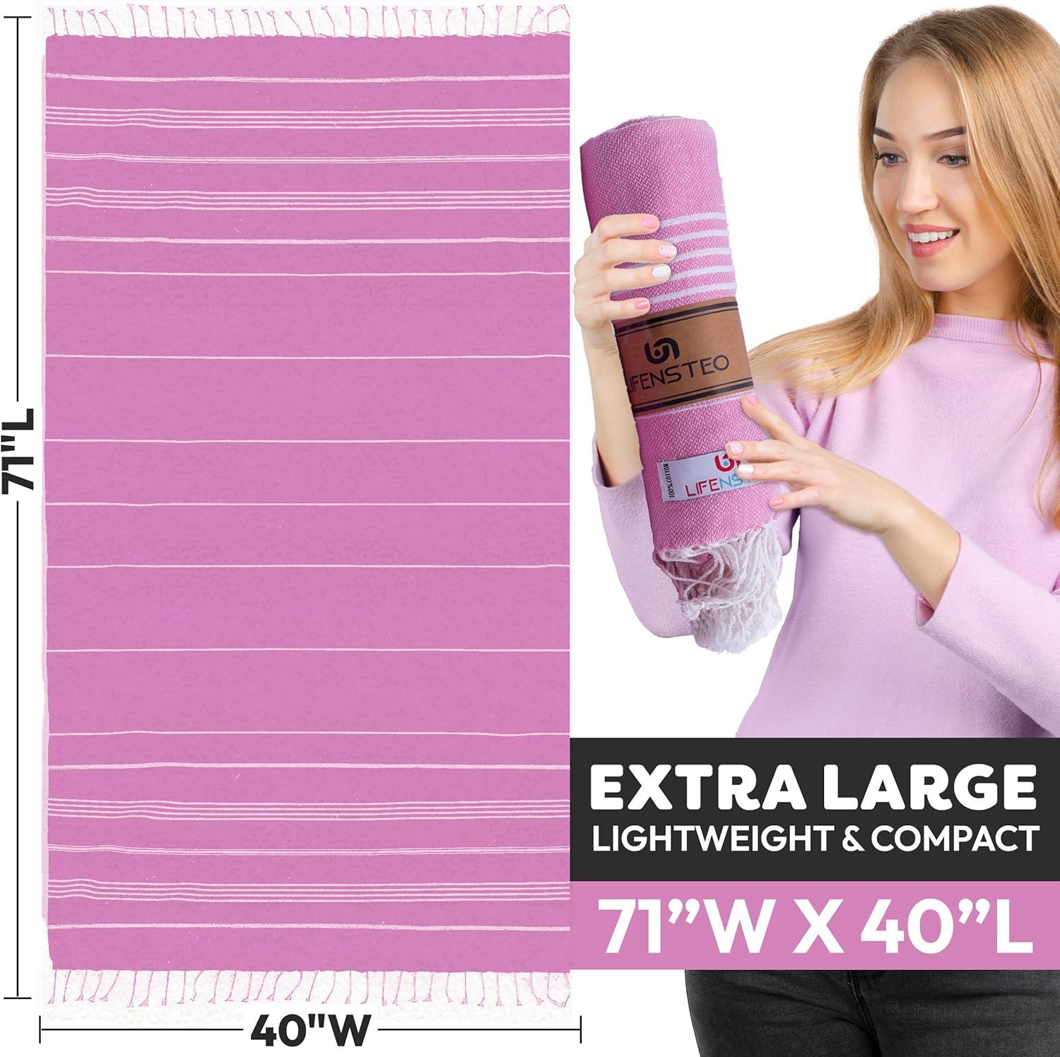 Turkish Beach Towel - 40x71 inch Oversized Sand Resistant Prewashed Turkish Towel - 100% Turkish Cotton Quick Drying, Compact, Lightweight Turkish Towel for Beach, Bath, Pool, Gym, Yoga