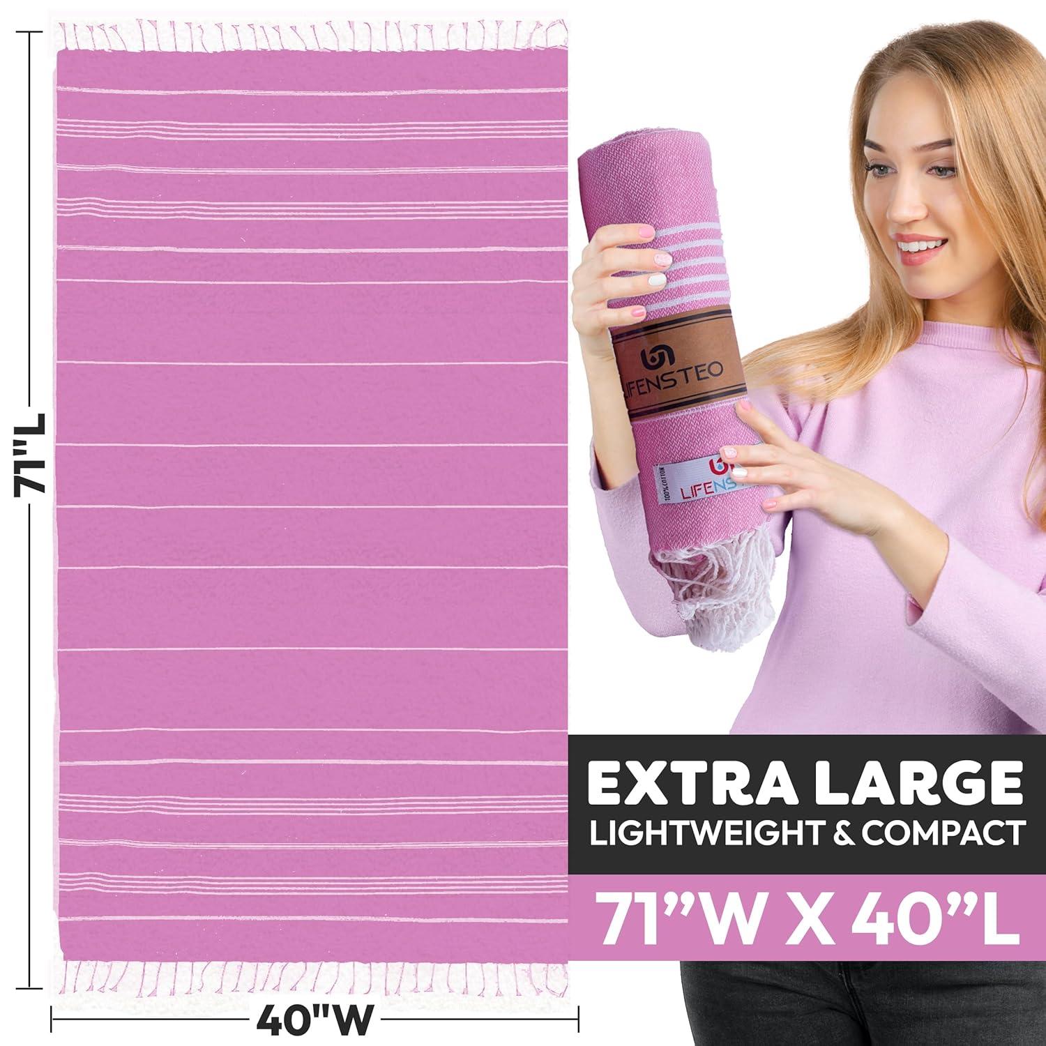 Turkish Beach Towel - 40x71 inch Oversized Sand Resistant Prewashed Turkish Towel - 100% Turkish Cotton Quick Drying, Compact, Lightweight Turkish Towel for Beach, Bath, Pool, Gym, Yoga