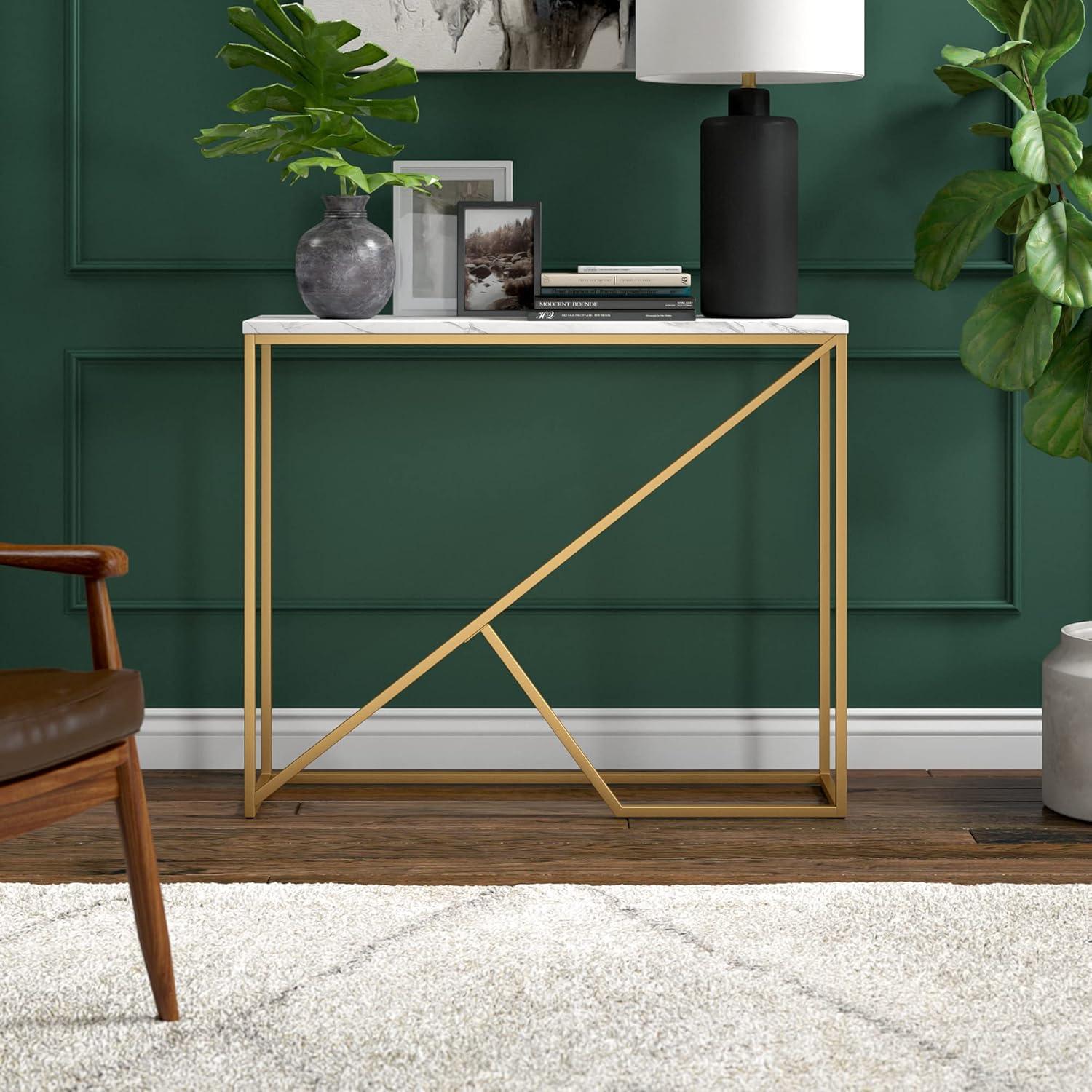 Stella Transitional 36" Brass & Faux Marble Console Table