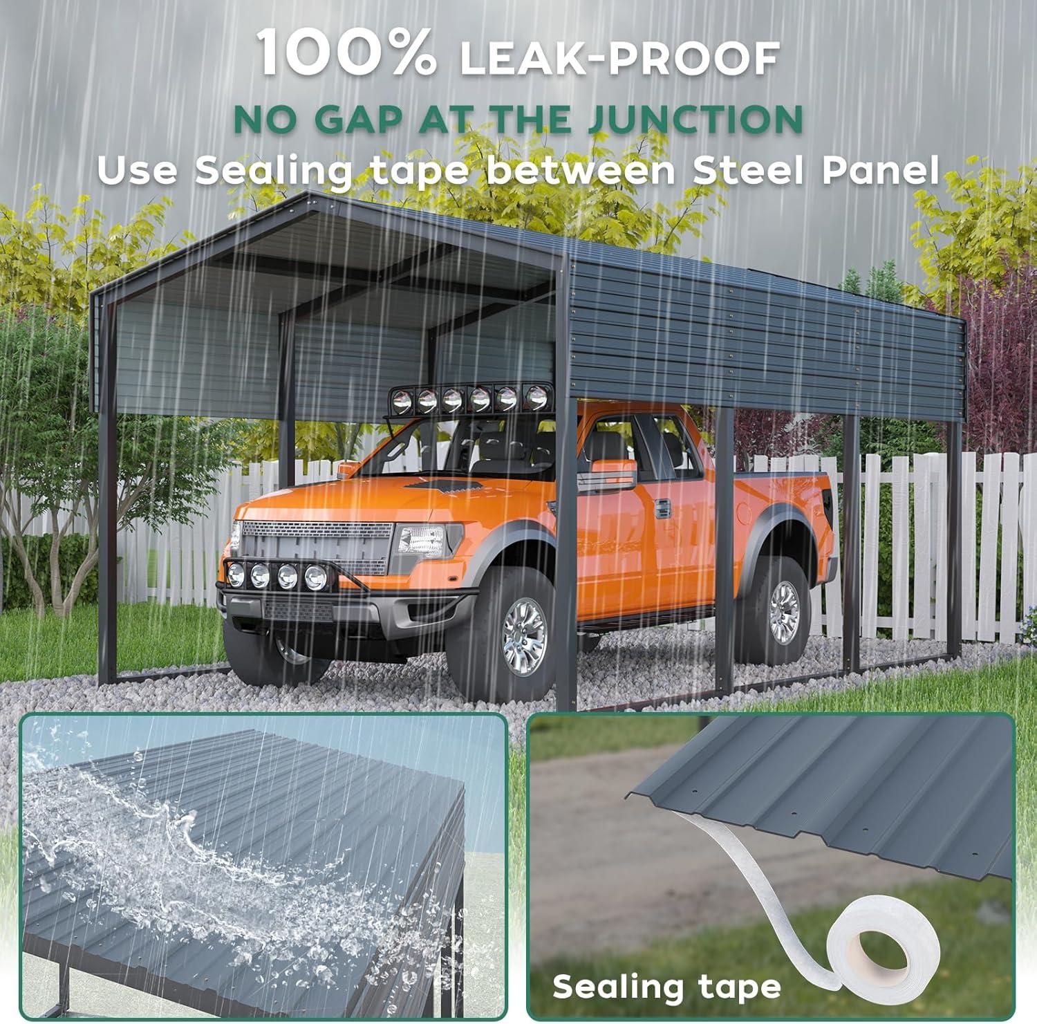 BVNECXP 10X15 Metal Carport Carports With Enhanced Base Heavy Duty Garage Outdoor Galvanized Car Shelter For Car, Boats And Truck