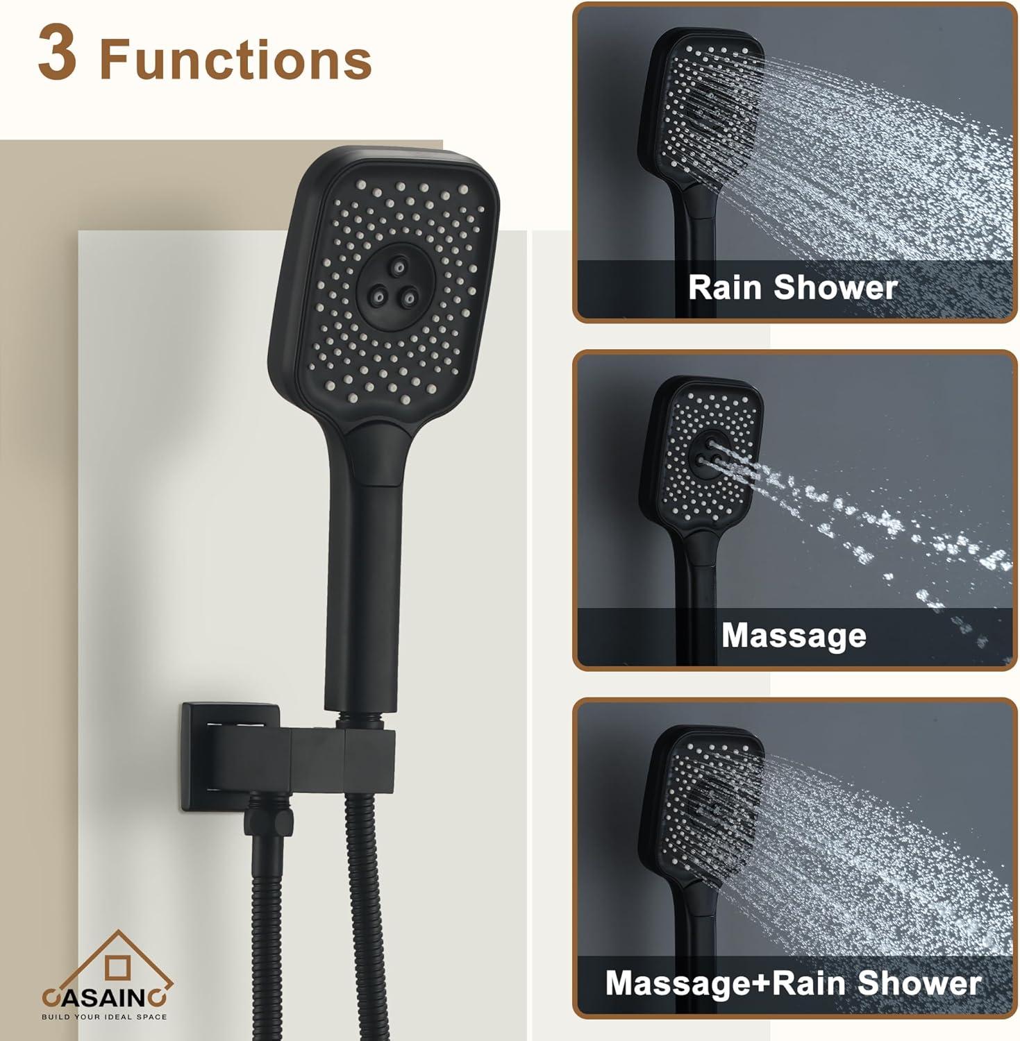 Rainfall Symphony 3-Function Dual Shower Head Thermostatic Shower System with 3 Sprays Handheld