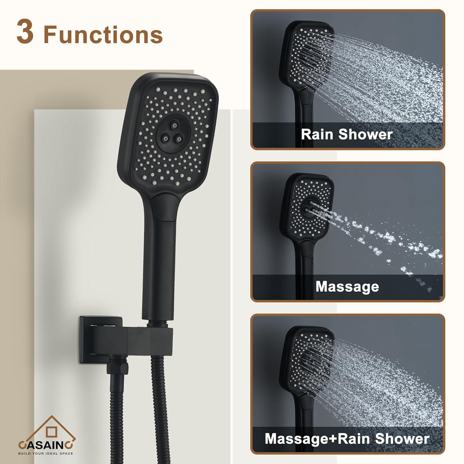Rainfall Symphony 12inch 3-Function Dual Shower Head Thermostatic Shower System with 3 Sprays Handheld