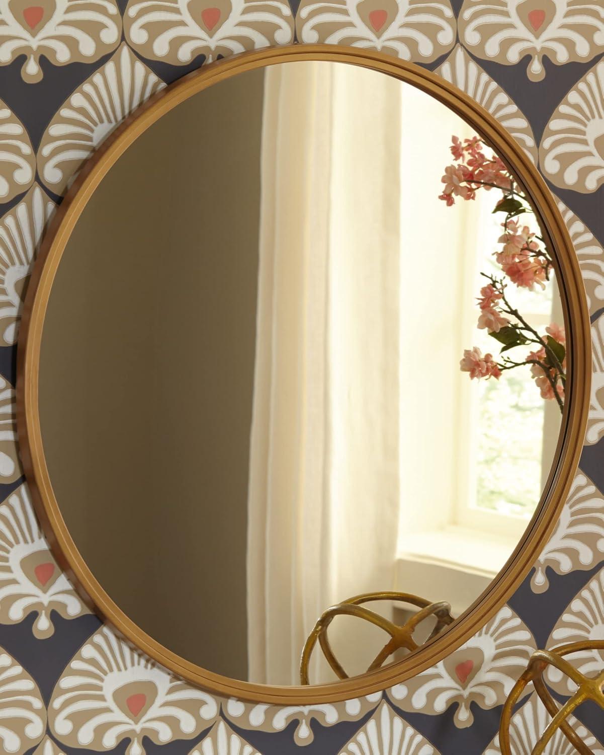 Gold Round Metal Frame Accent Mirror, 32 Inch