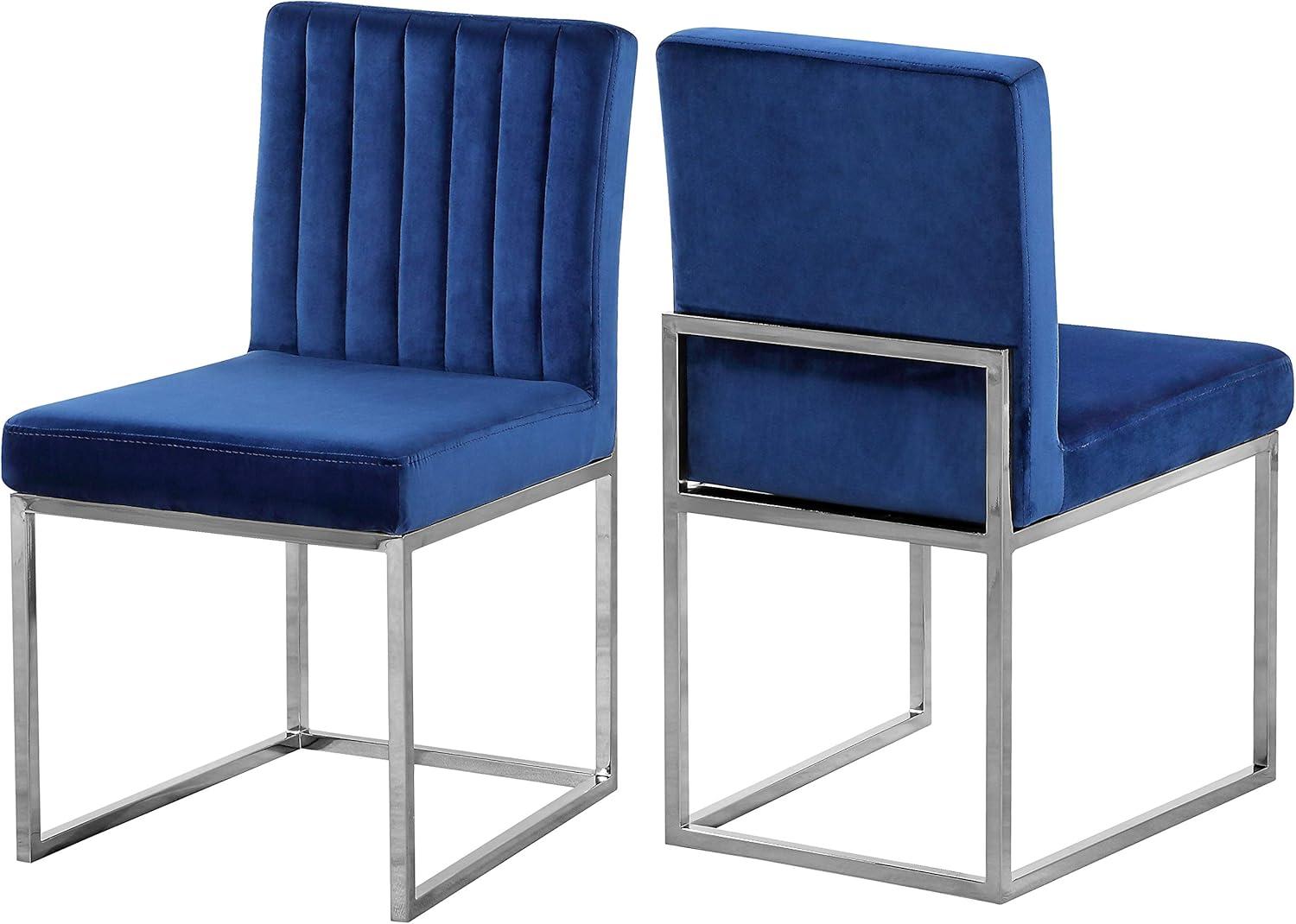 Elegant Navy Velvet Upholstered Side Chair with Chrome Base