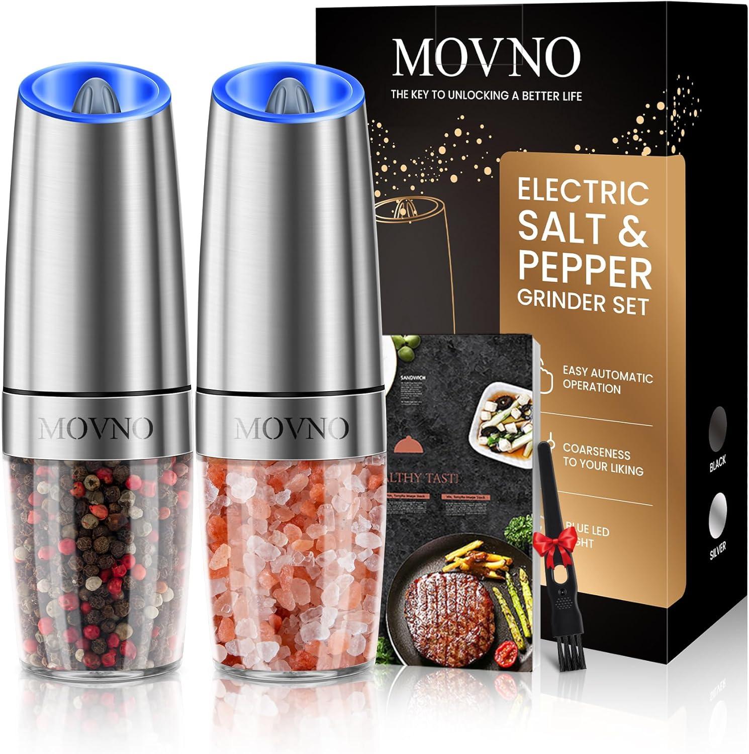 Automatic Silver Electric Salt and Pepper Grinder Set with LED Light