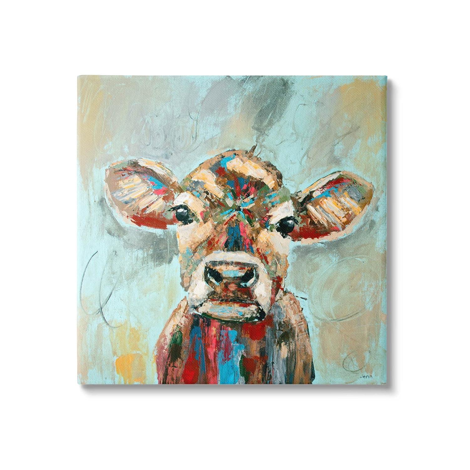 Stupell Industries " Brushed Painting Cow Animal " by Jen Seeley Painting Print