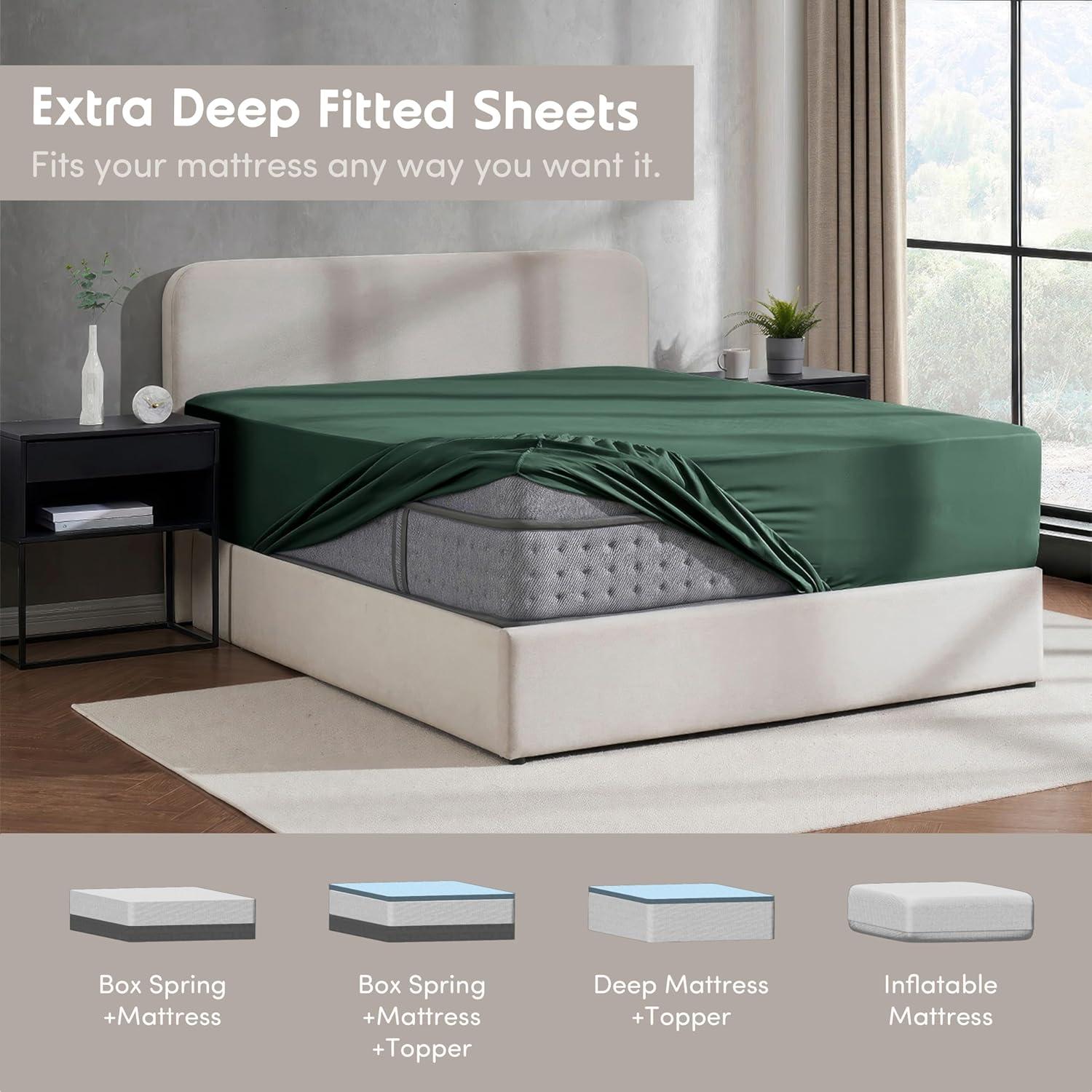Nestl Fitted Sheet Cal King Size, Extra Deep Pocket Fitted Sheet Only, Ultra Soft Microfiber Fitted Bed Sheet Fits up to 24" Mattress - Hunter Green