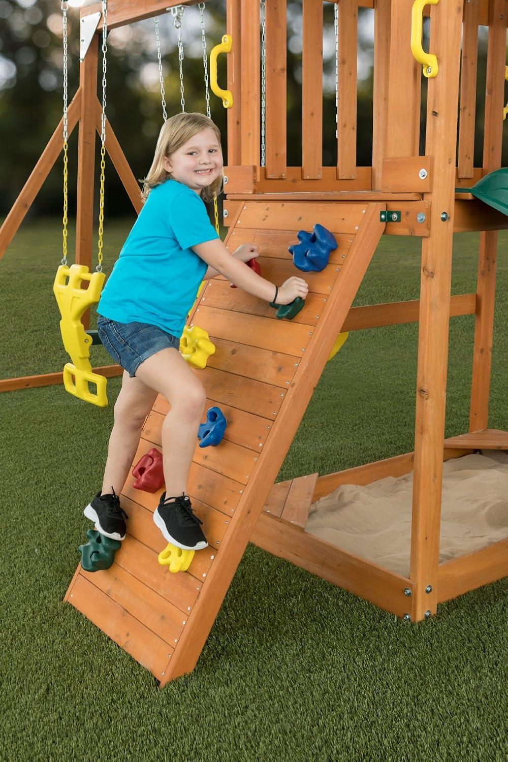 Sky View Cedar Backyard Playset | W: 17'10" D: 9'4" H: 9'9" | w/2-Person Glider & 2 Belt Swings | Binoculars, Steering Wheel & Telescope | Kids Age 3-12 | ASTM Standards | 10-Year Warranty on Wood