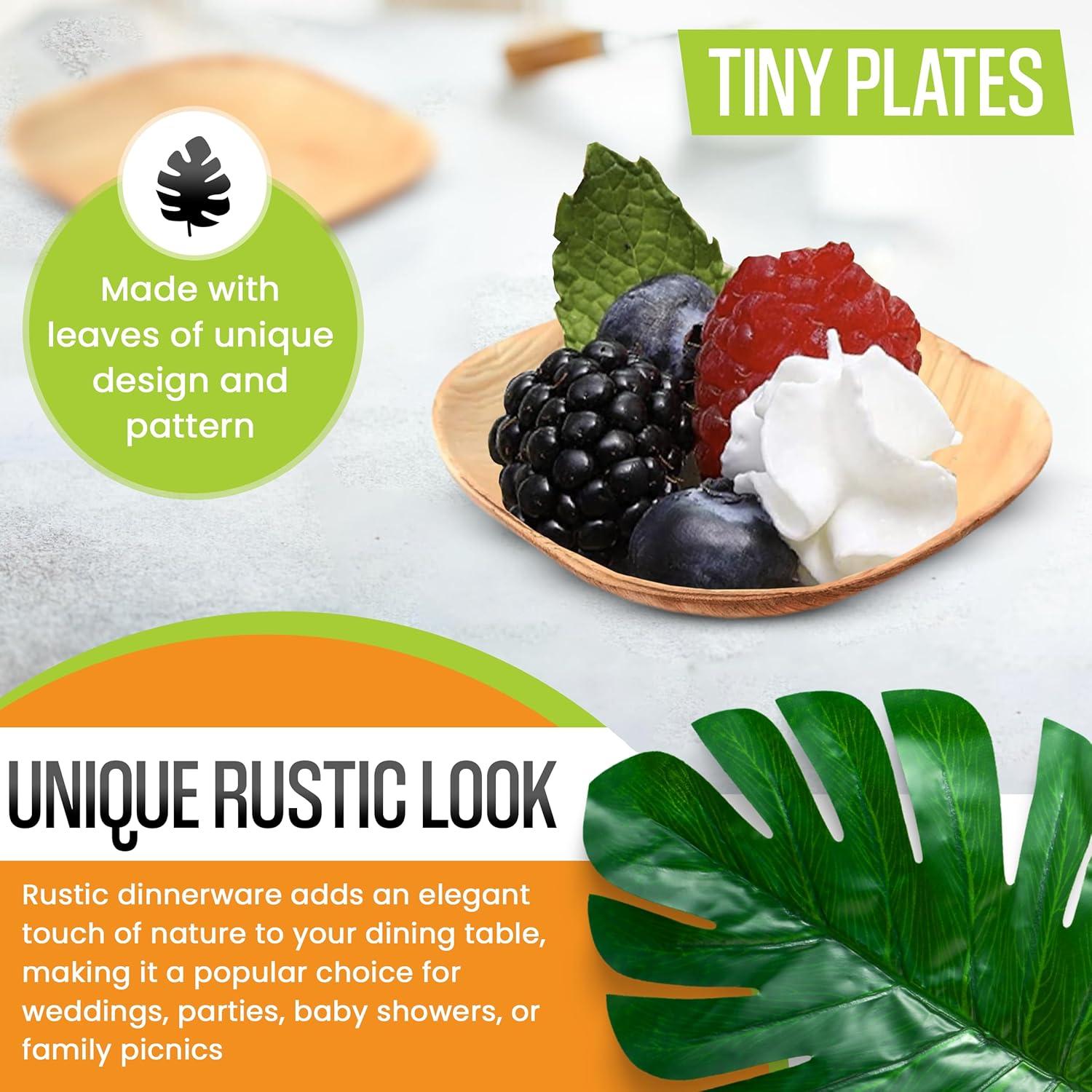 Eco-Friendly Square Bamboo Compostable Plates, 4-Inch, 100-Pack