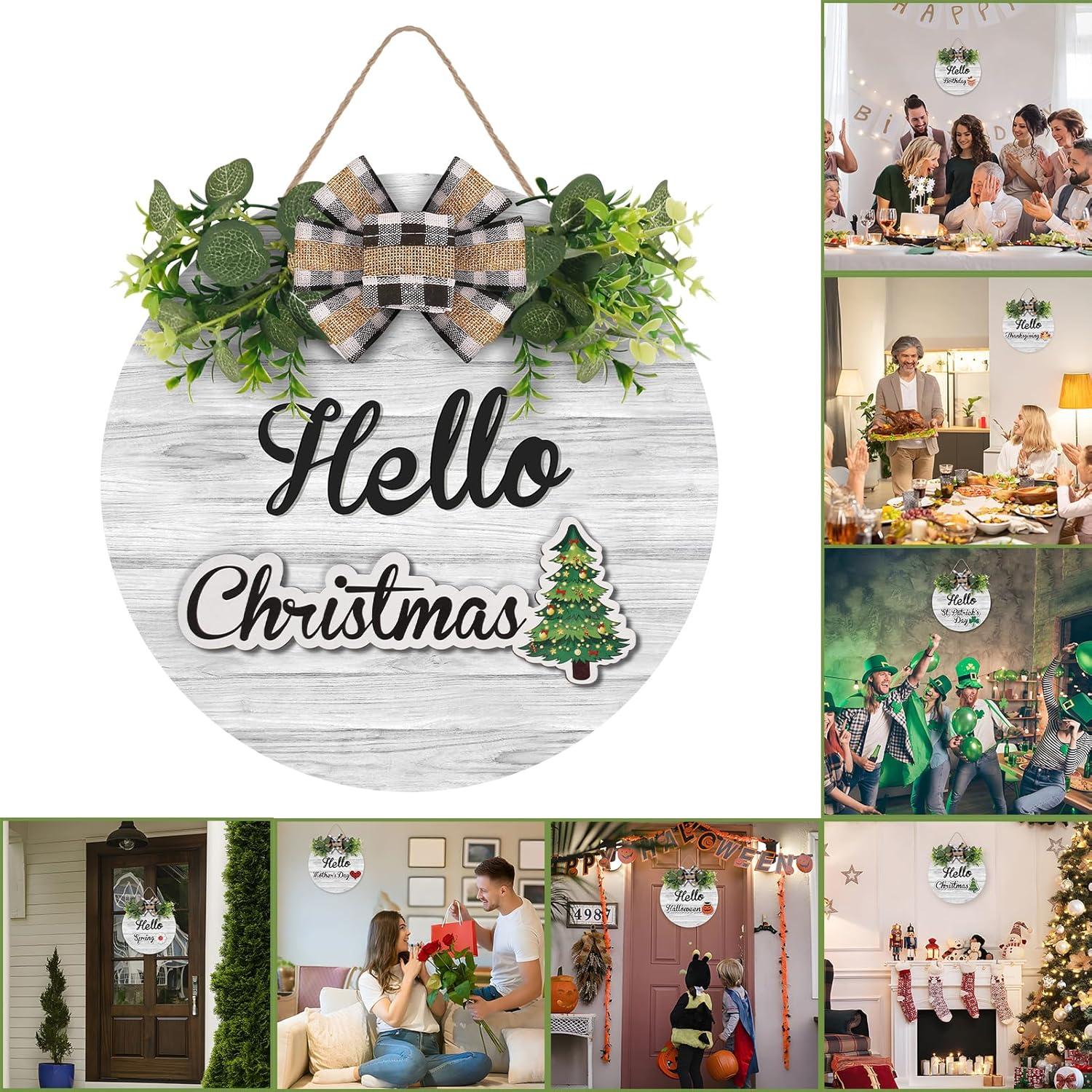 RoseCraft Interchangeable Wooden Seasonal White Welcome Sign, Rustic Welcome Front Door Wreaths for Home Wall Porch Decor, for Easter Spring Summer Fall Halloween Christmas All Season Decorations.