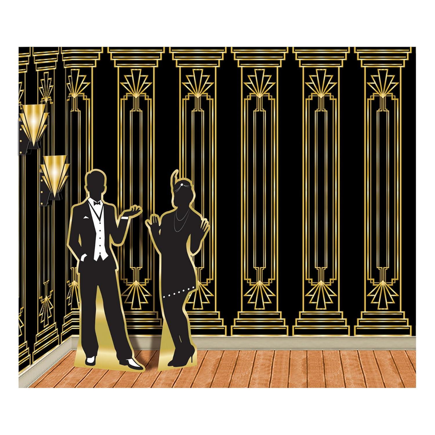 Beistle Great 20s Wall Backdrop, Decorative Wall Covering for Roaring Twenties Parties, Art Deco-Themed Photo Booths, Jazz Night Celebrations, Speakeasy Events, Vintage Decorations, 4' x 30'