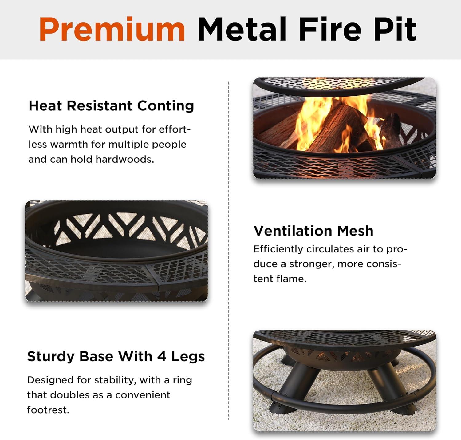 Red Mountain Valley Outdoor Fire Pit 47'' with Adjustable Grill, Outdoor Large Wood Burning BBQ Firepit Bowl, Bonfire Fire Pits with Cooking grates, 2-in-1 Steel Table for Backyard, Patio Picnic