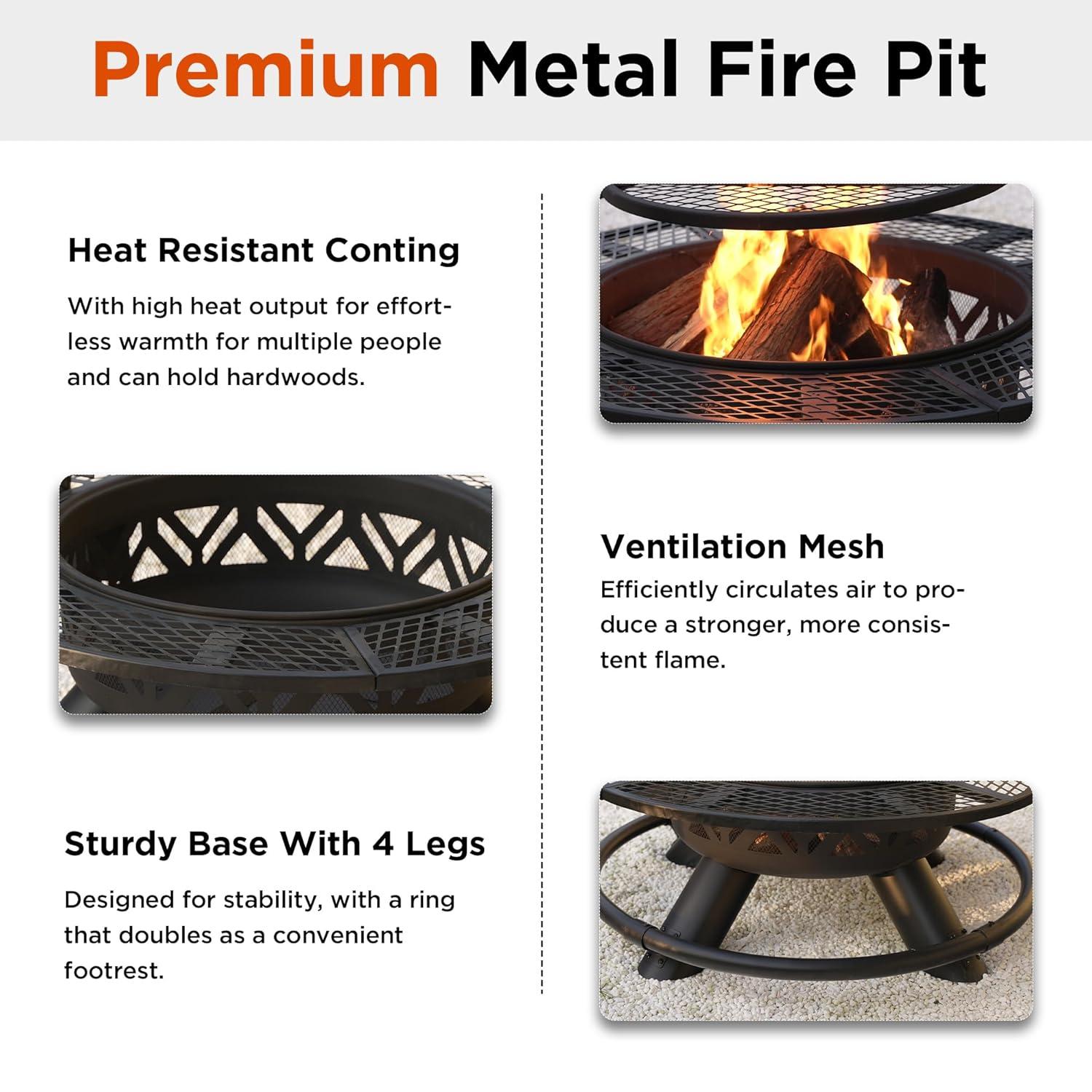 Red Mountain Valley Outdoor Fire Pit 47'' with Adjustable Grill, Outdoor Large Wood Burning BBQ Firepit Bowl, Bonfire Fire Pits with Cooking grates, 2-in-1 Steel Table for Backyard, Patio Picnic