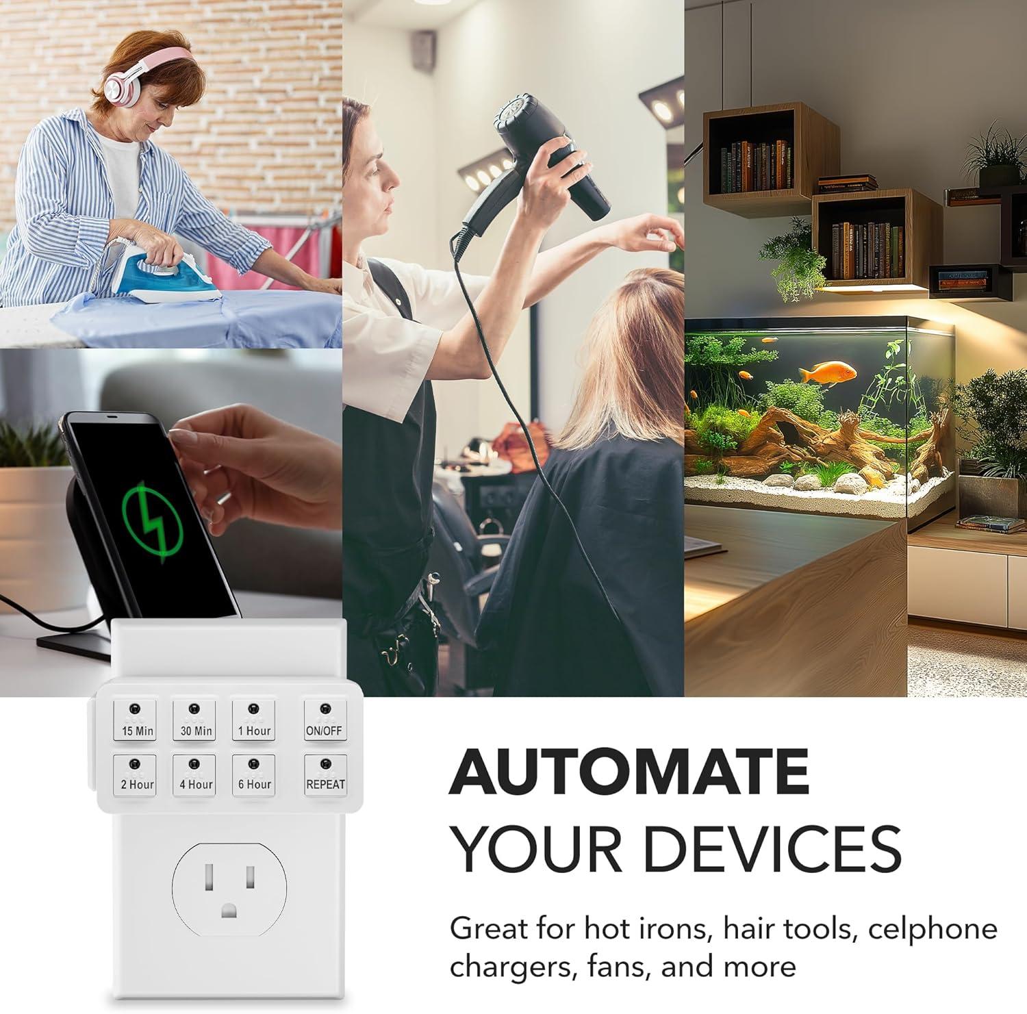 BN-LINK 2 Pack Indoor Countdown Timer with Repeat Function, Heavy Duty Accurate Compact Size for Charger Vacation Security, 3-Prong Grounded Outlet, 15A/1875W ½ HP ETL Listed