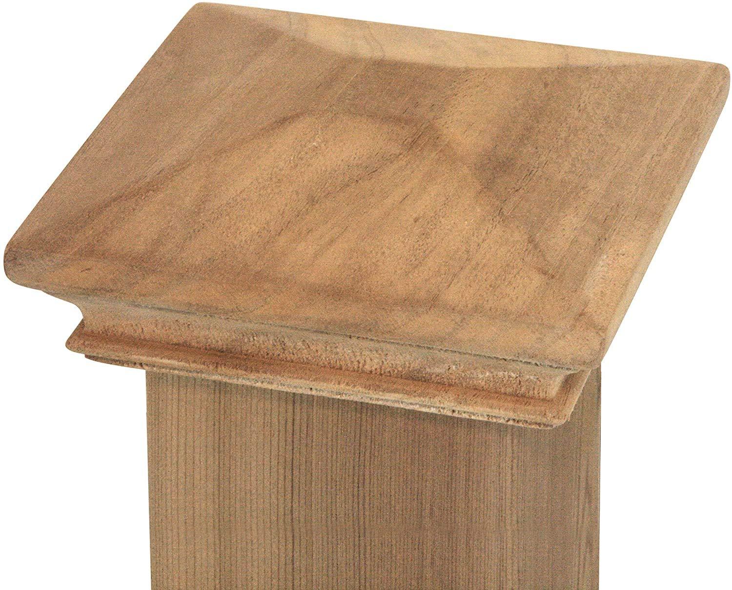 3.5" x 3.5" Wood ONE-Piece Slip Over Post Cap - Traditional Pyramid - One-Piece Miterless - 3/8" Extended Lip - (for 4x4 Post Measuring 3-1/2" x 3-1/2")