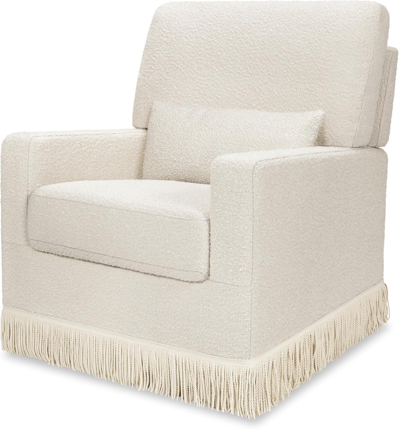 Namesake Crawford Pillowback Comfort Swivel Glider - Ivory Boucle with Ivory Tassel Fringe