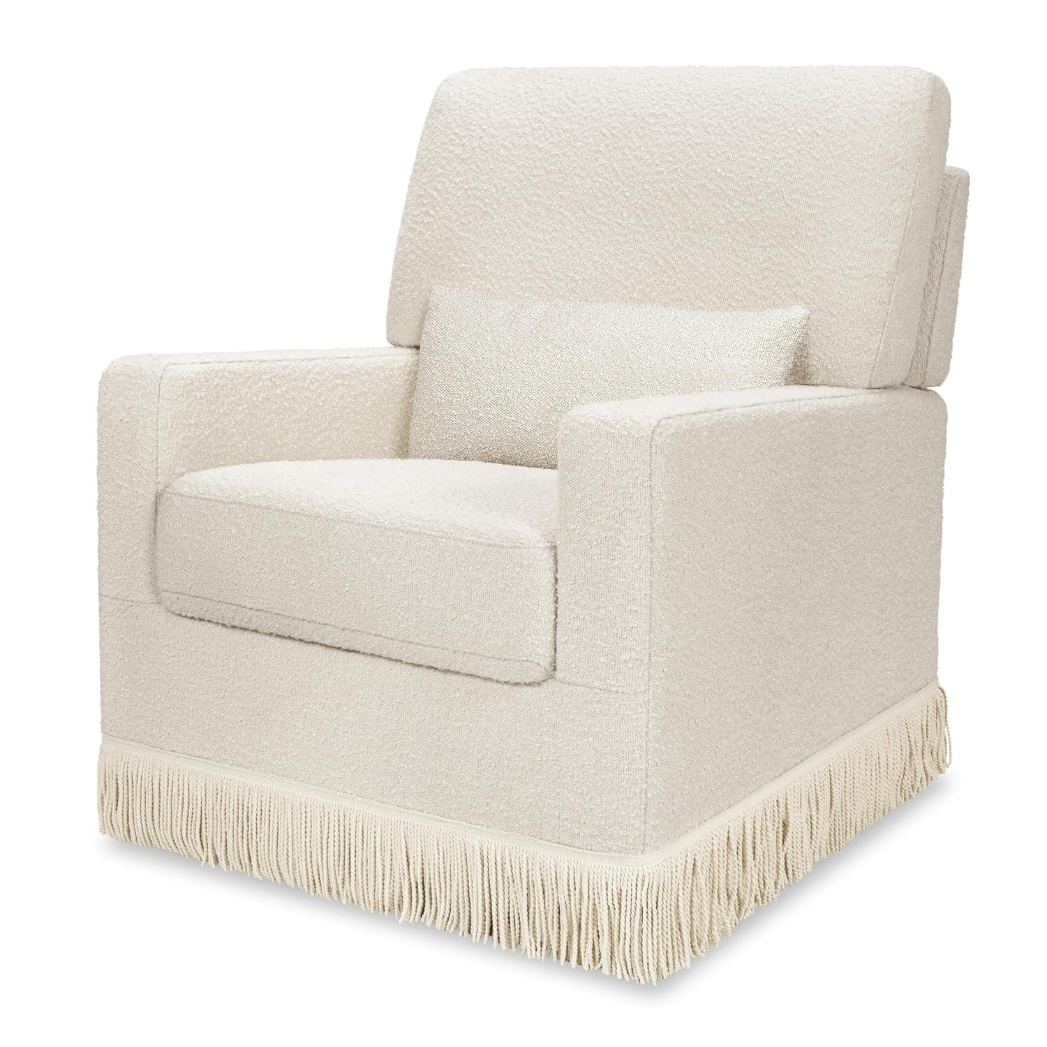 Namesake Crawford Pillowback Comfort Swivel Glider - Ivory Boucle with Ivory Tassel Fringe