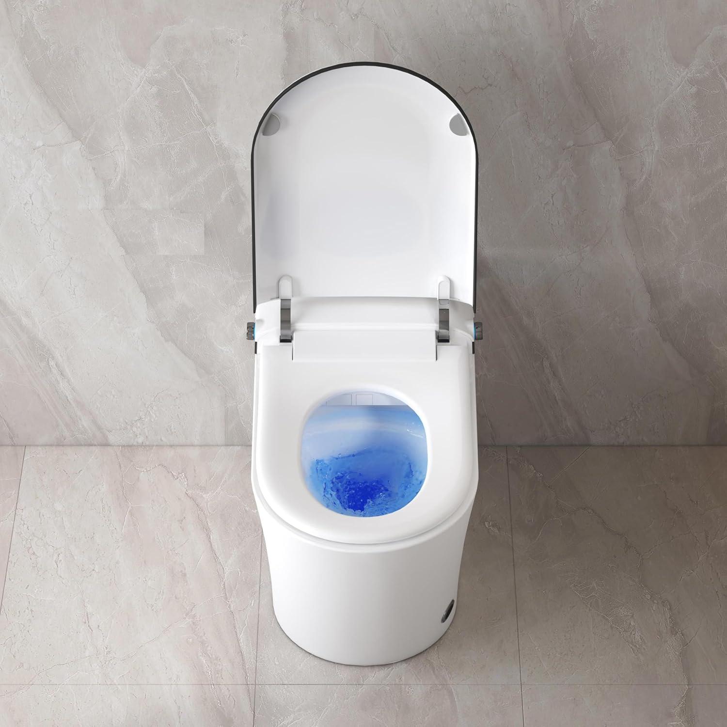 Elongated Smart Bidet Toilet with Heated Seat, Sensor-Activated Lid, Auto & Blackout Flush, Night Light (Remote Included)