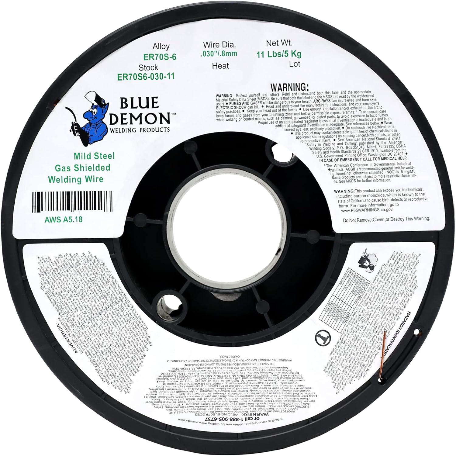 Blue Demon ER70S6 MIG/GMAW Carbon Steel Welding Wire, All Position, Low Spatter, Formulated to Provide Porosity-Free, X-Ray Quality Welds even on Dirty/Rusty Steel (.030" 11# Spool)