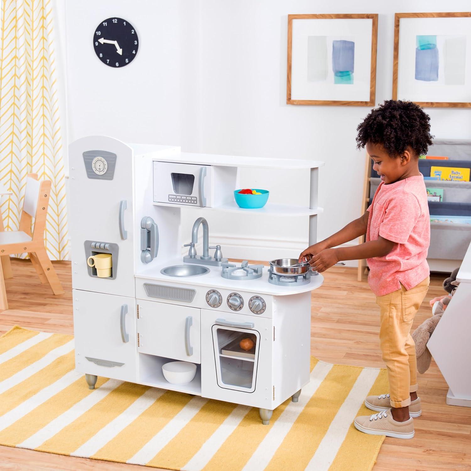 KidKraft Vintage Wooden White Play Kitchen with Ice Maker & Play Phone