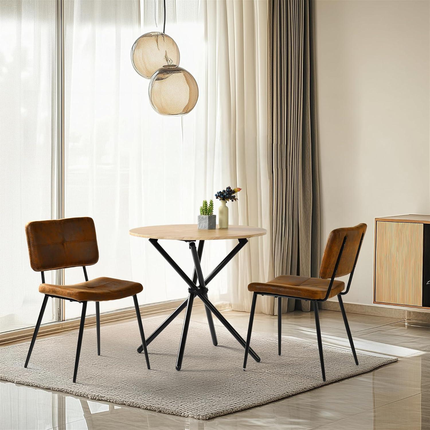 Suede Brown Upholstered Dining Side Chairs with Metal Legs