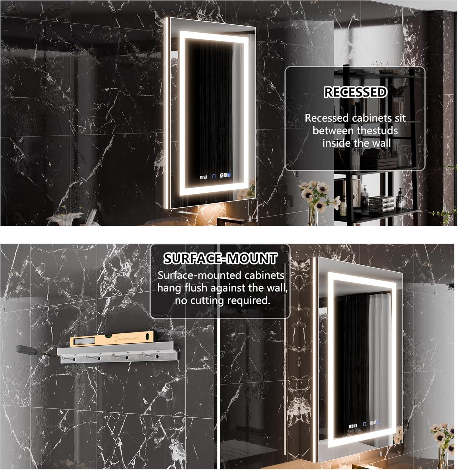 MEDUNJESS 72''x36'' Surface or Recessed Mount LED Medicine Cabinet with Mirror and Defogger 3 doors Medicine Cabinet