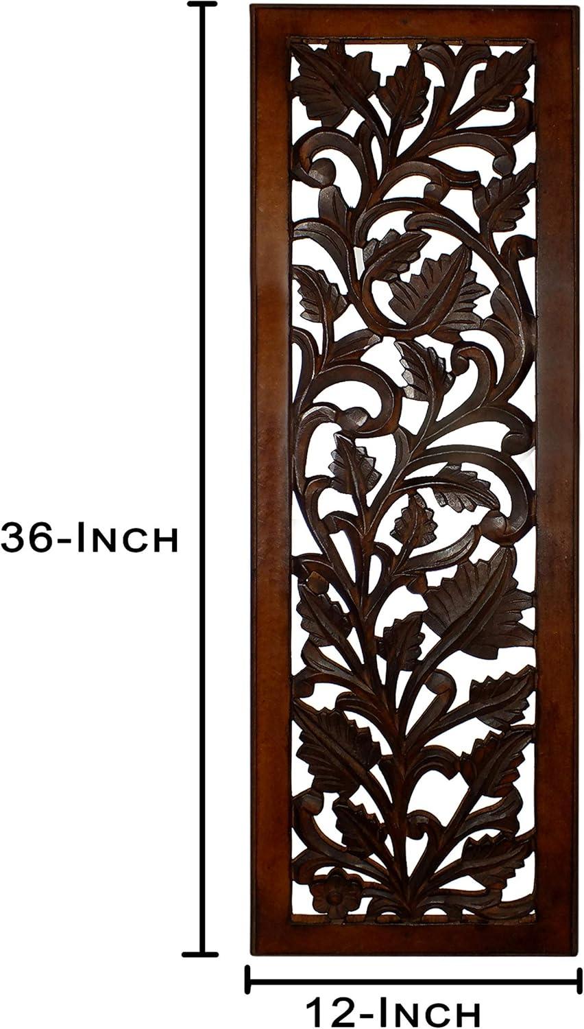 Handcrafted Brown Mango Wood Floral Wall Panel