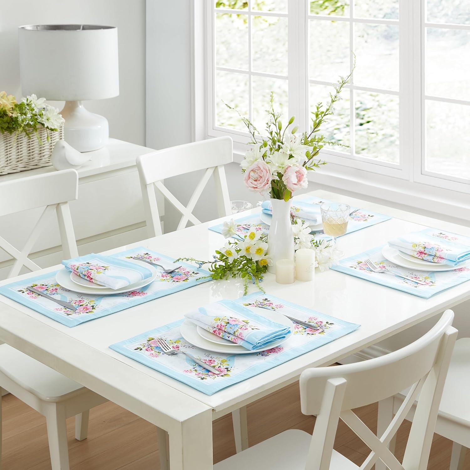 Rose Cottage Engineered Napkins, Set of 8 - Multicolor - 17x17 - Elrene Home Fashions